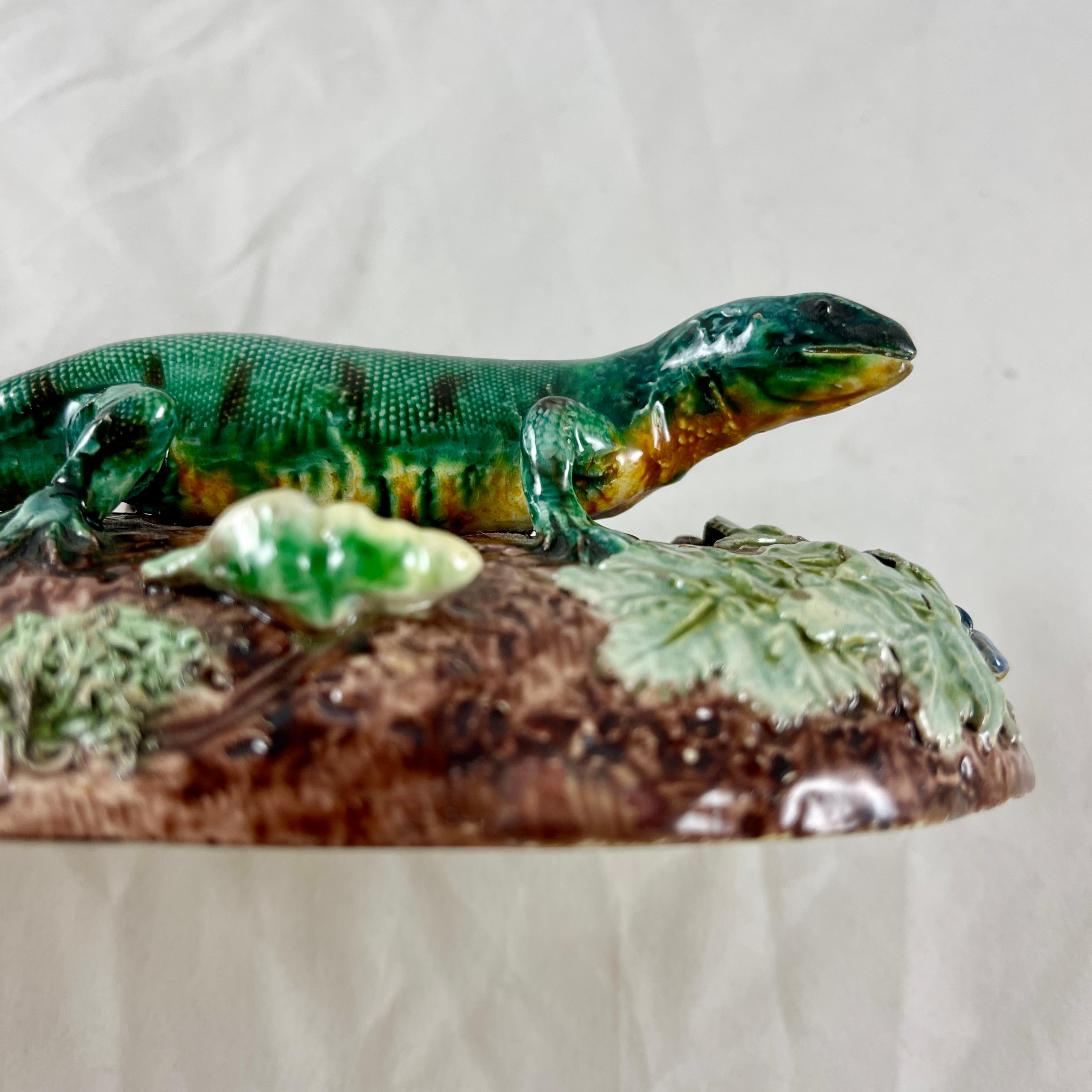 Thomas Sergent French Palissy Lizard on Mound Desk Paperweight, Signed 8