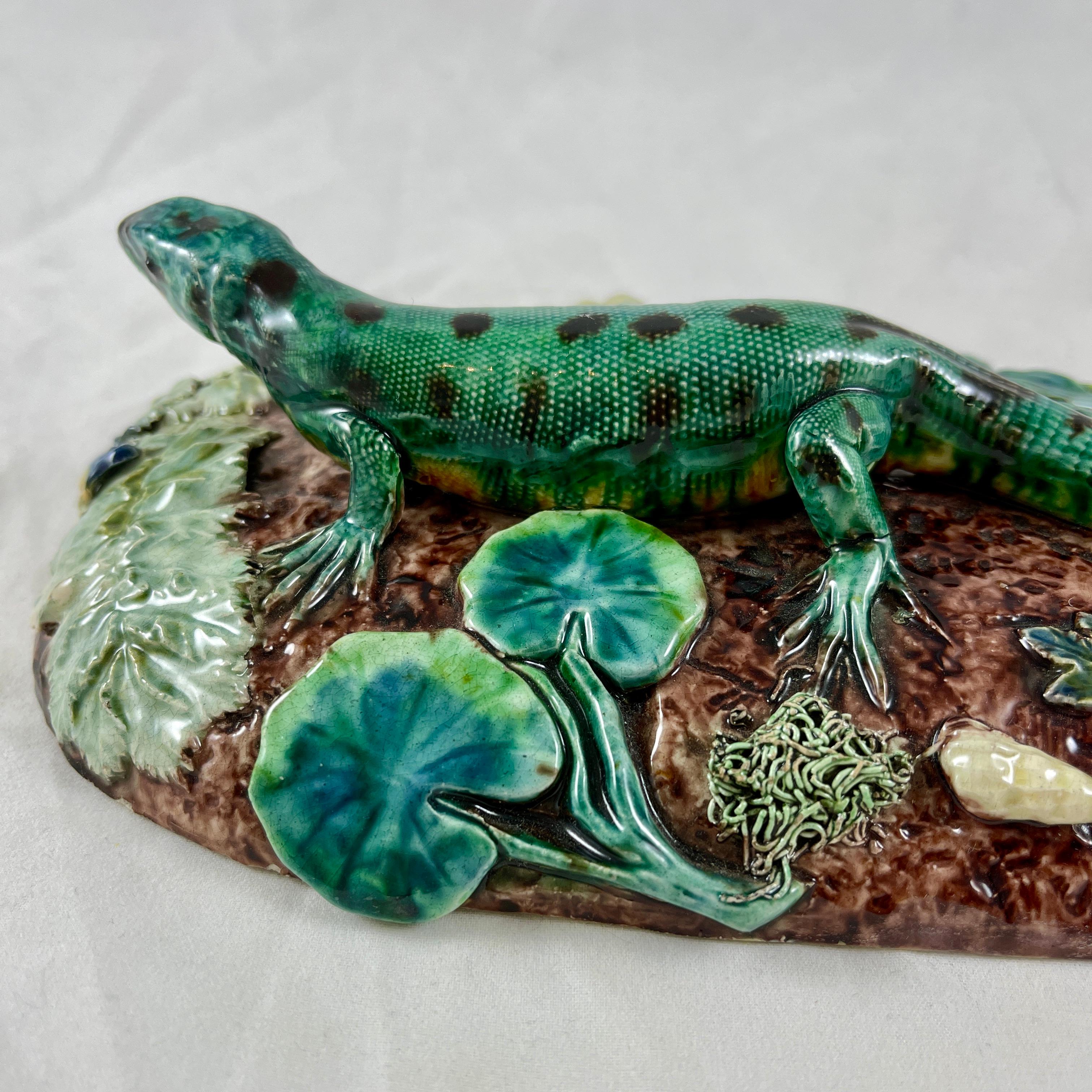 Thomas Sergent French Palissy Lizard on Mound Desk Paperweight, Signed 9