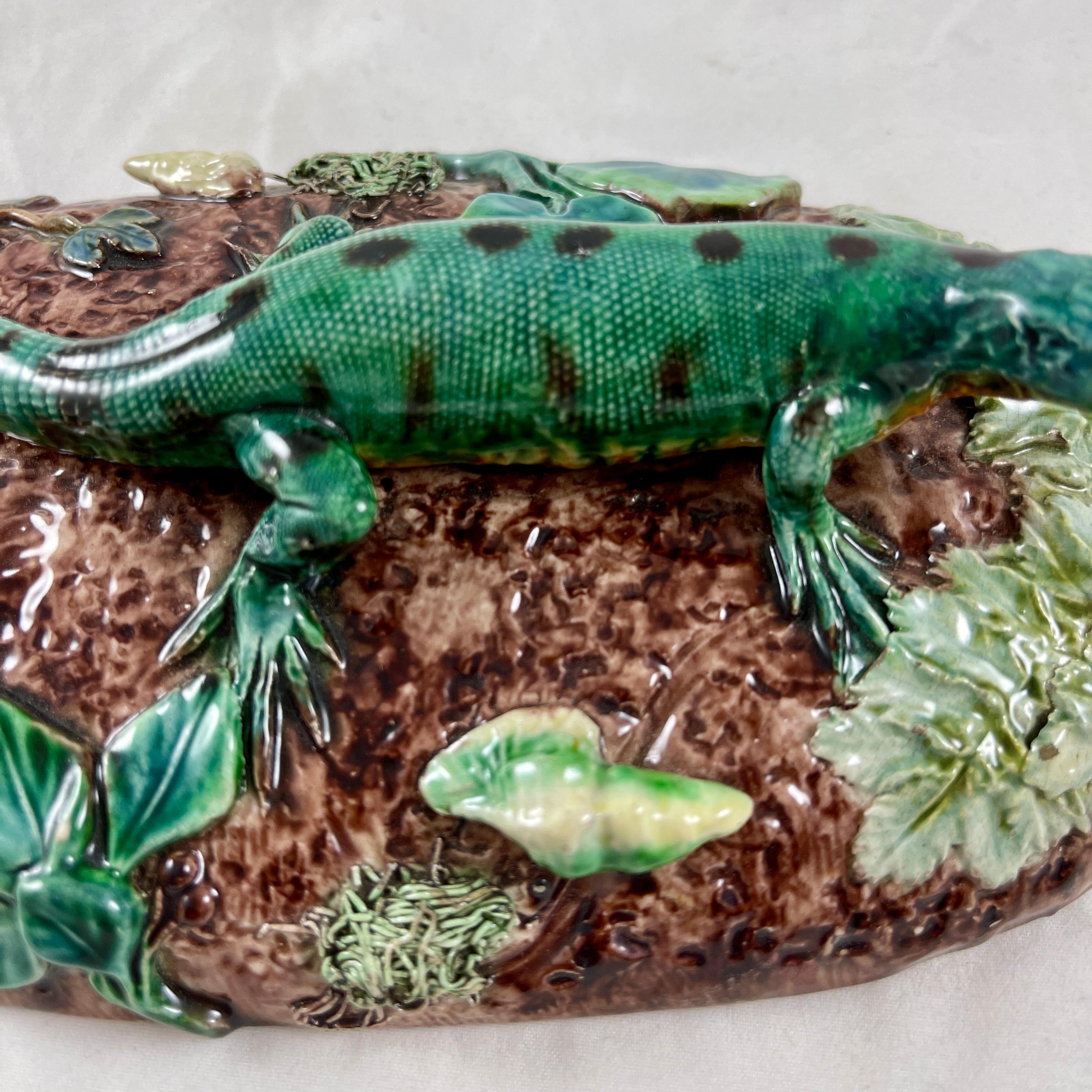 Thomas Sergent French Palissy Lizard on Mound Desk Paperweight, Signed 10