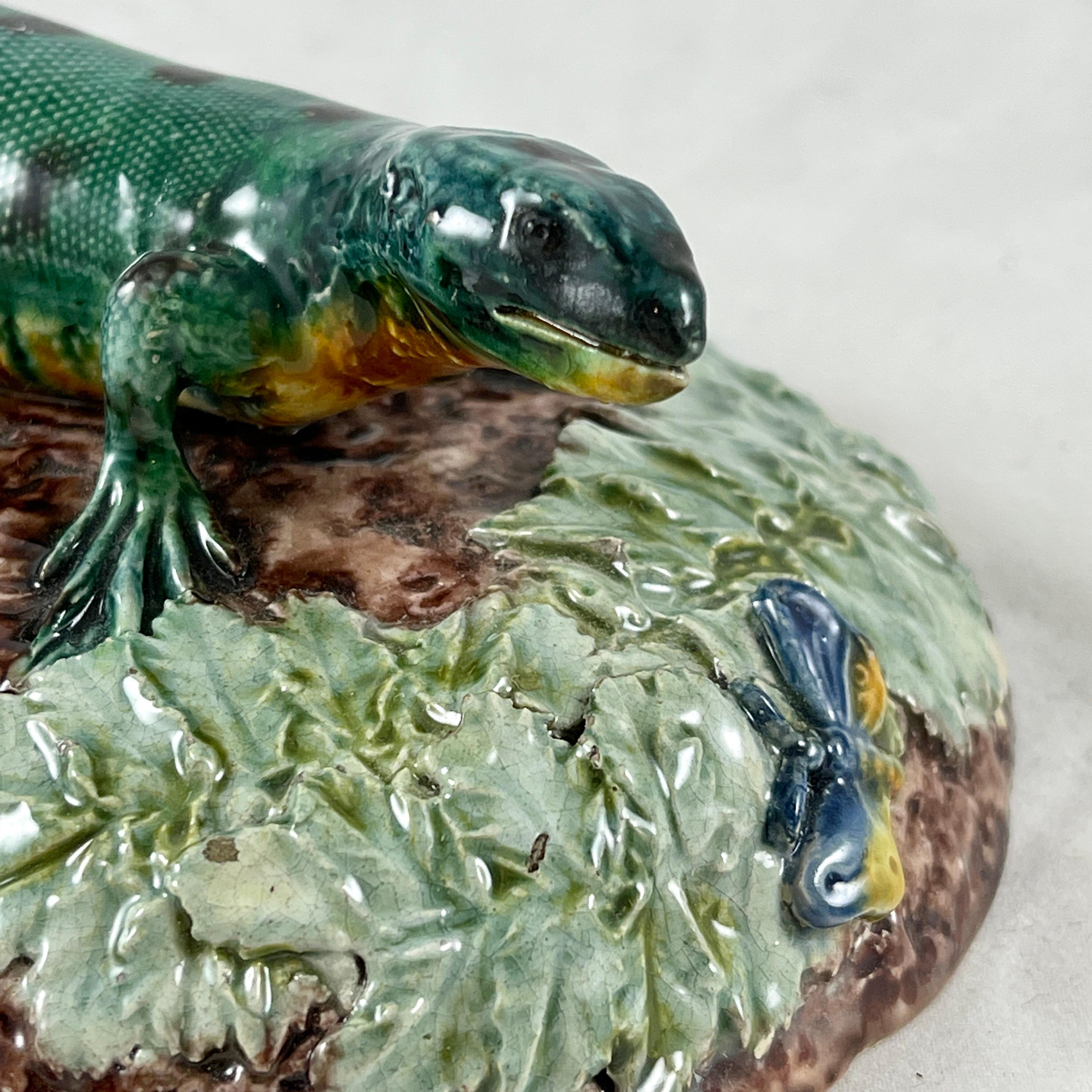 Thomas Sergent French Palissy Lizard on Mound Desk Paperweight, Signed 11