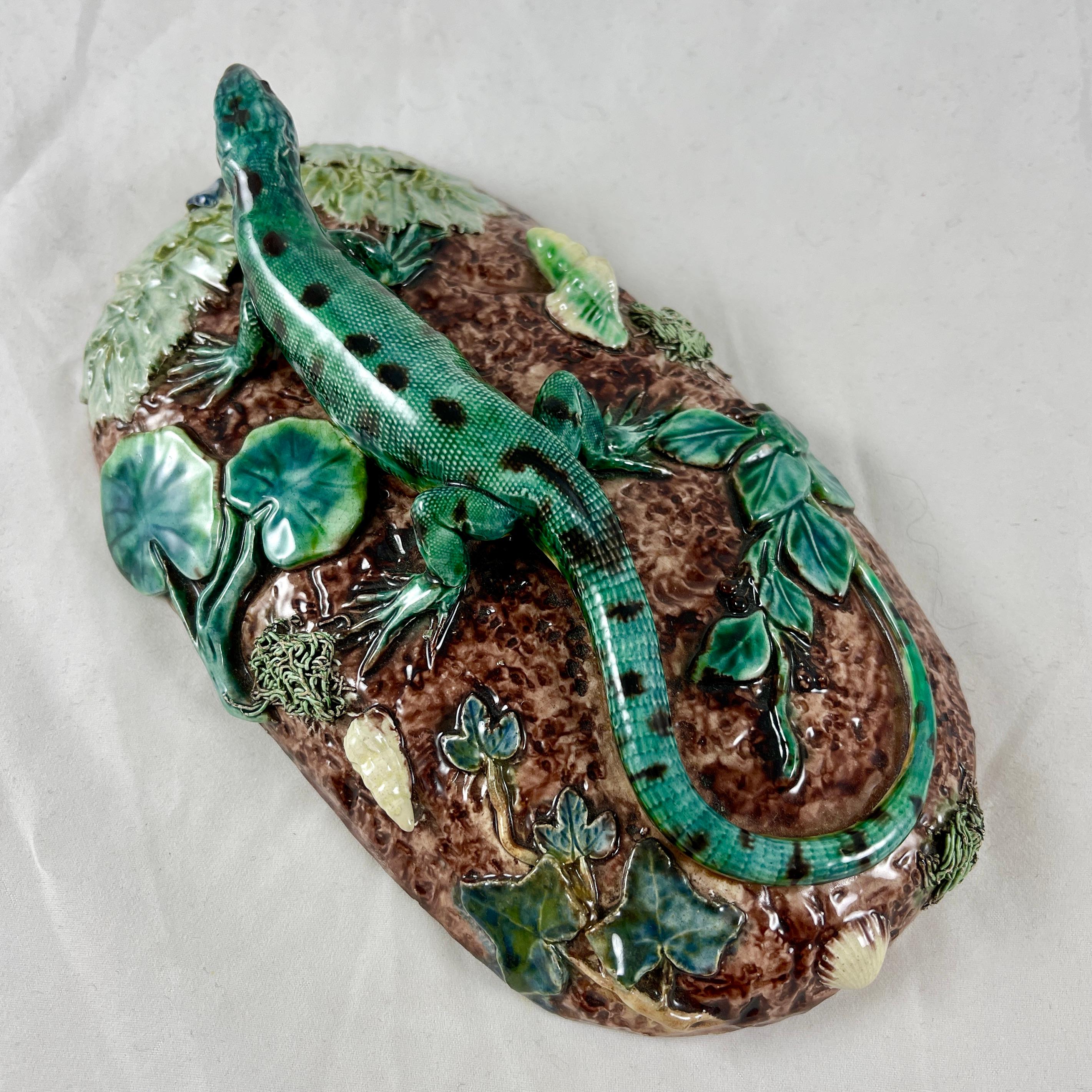 Thomas Sergent French Palissy Lizard on Mound Desk Paperweight, Signed 1