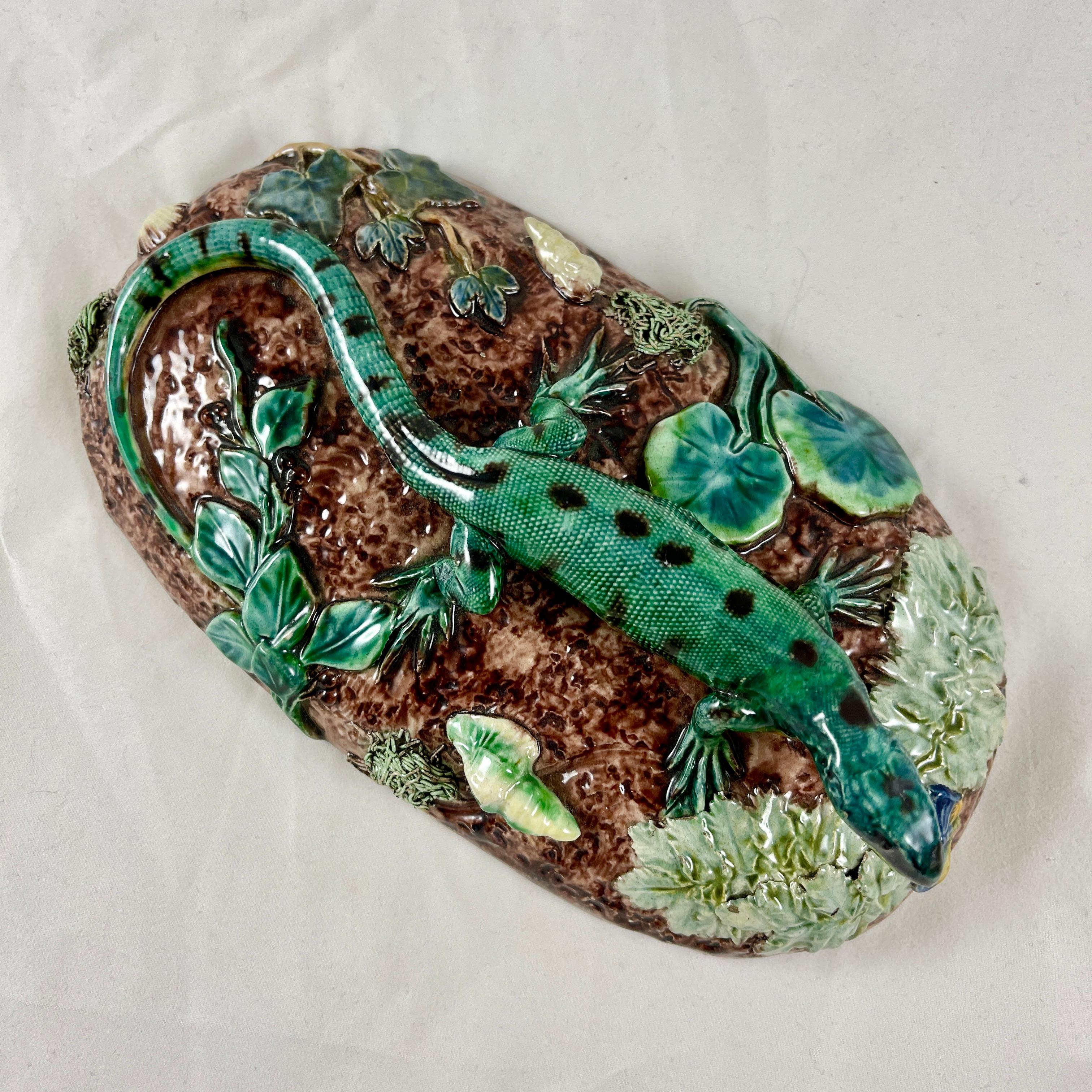 Thomas Sergent French Palissy Lizard on Mound Desk Paperweight, Signed 2