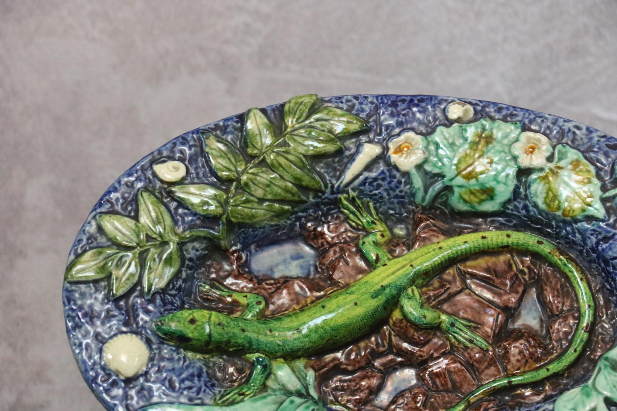 Hand-Crafted Thomas Sergent French Palissy Ware circa 1880 Lizard Trompe L'oeil