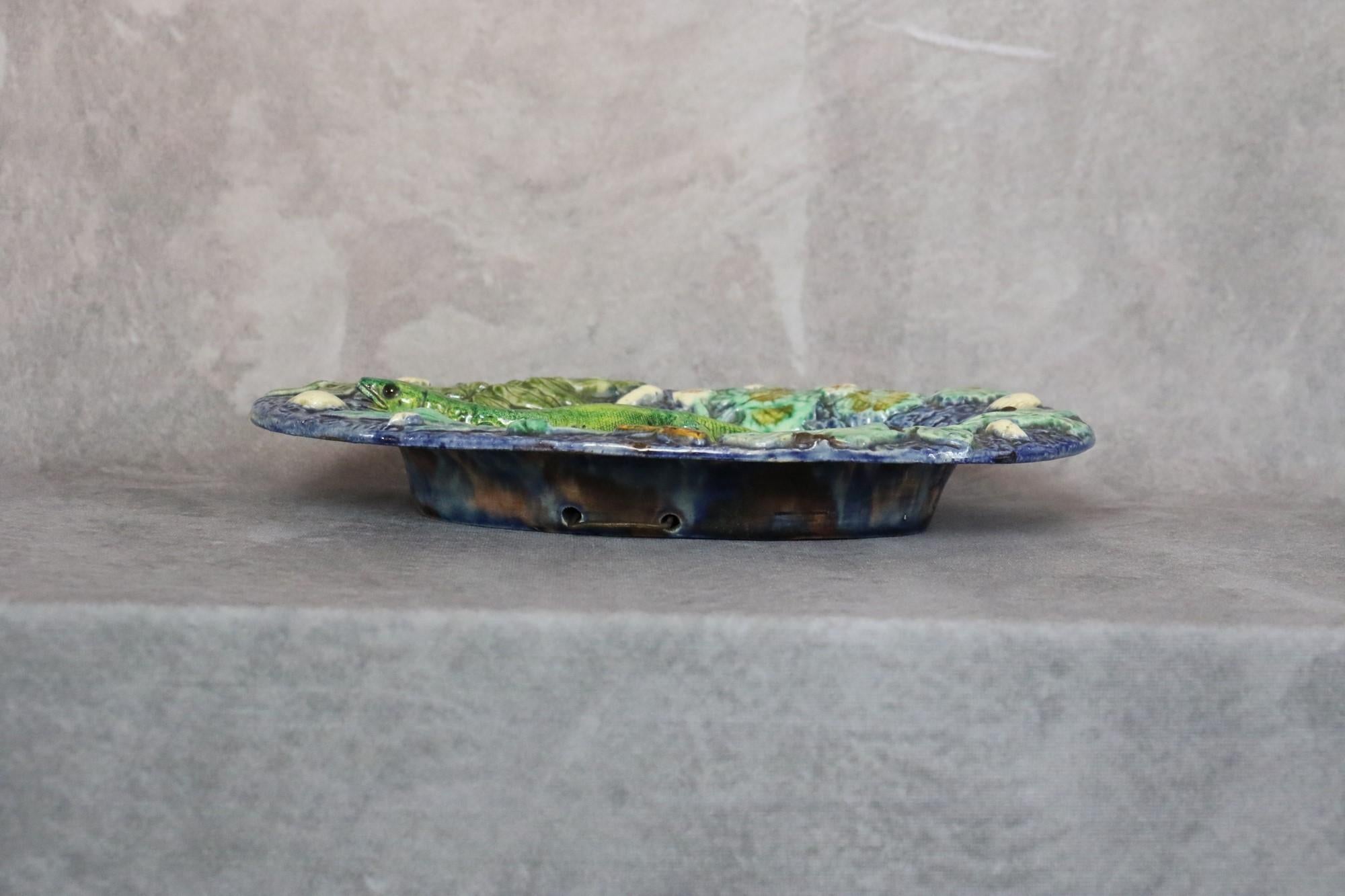Thomas Sergent French Palissy Ware circa 1880 Lizard Trompe L'oeil In Good Condition In Camblanes et Meynac, FR