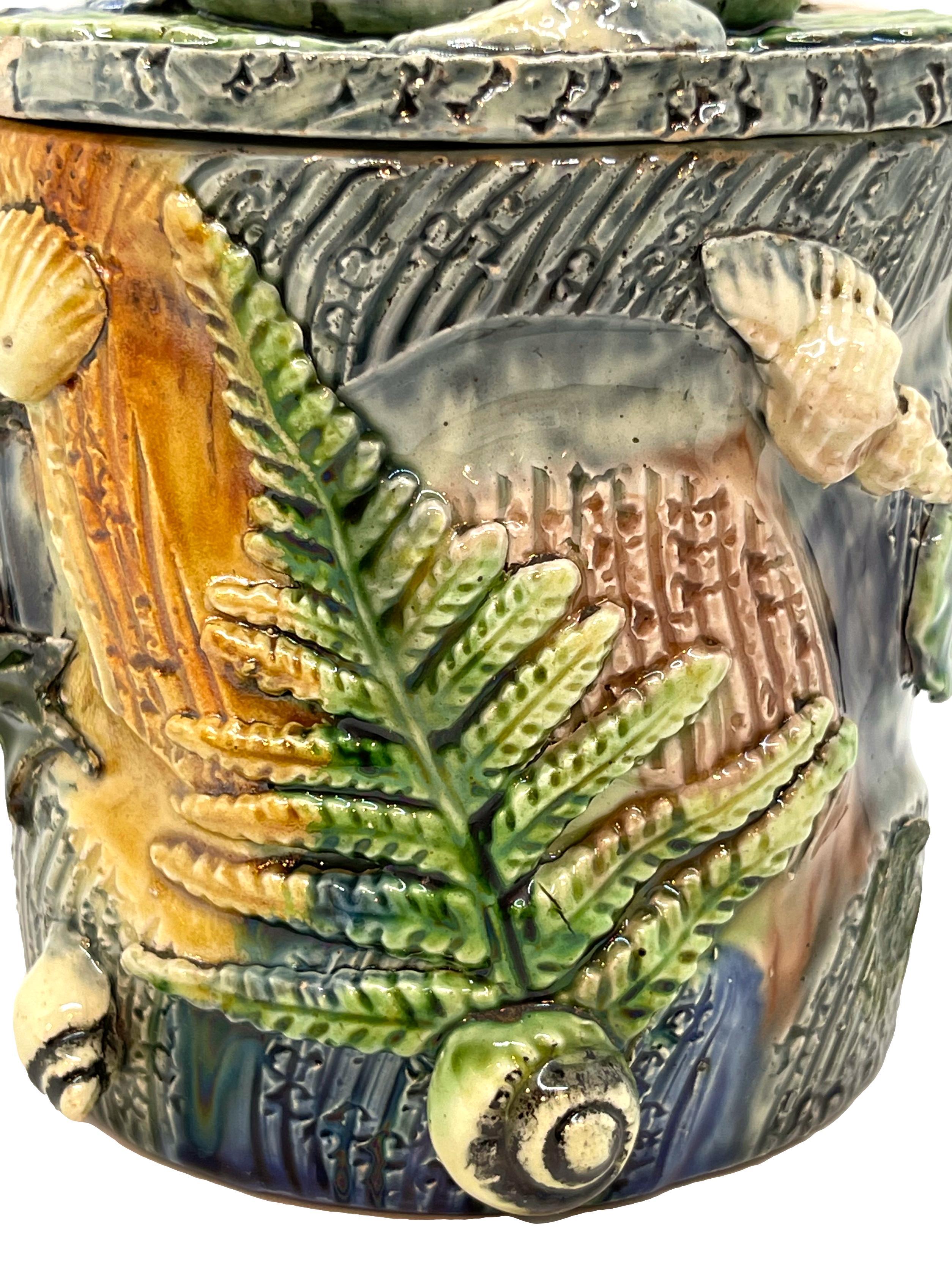 Thomas Sergent Majolica Palissy Ware Humidor with Coiled Snake on Lid, ca, 1880  7