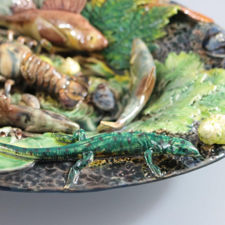 Thomas Sergent Palissy Majolica Crayfish and Fish Wall Platter 14