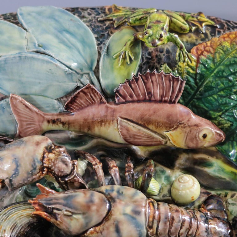 Thomas Sergent Palissy Majolica Crayfish and Fish Wall Platter In Good Condition In Chelmsford, Essex