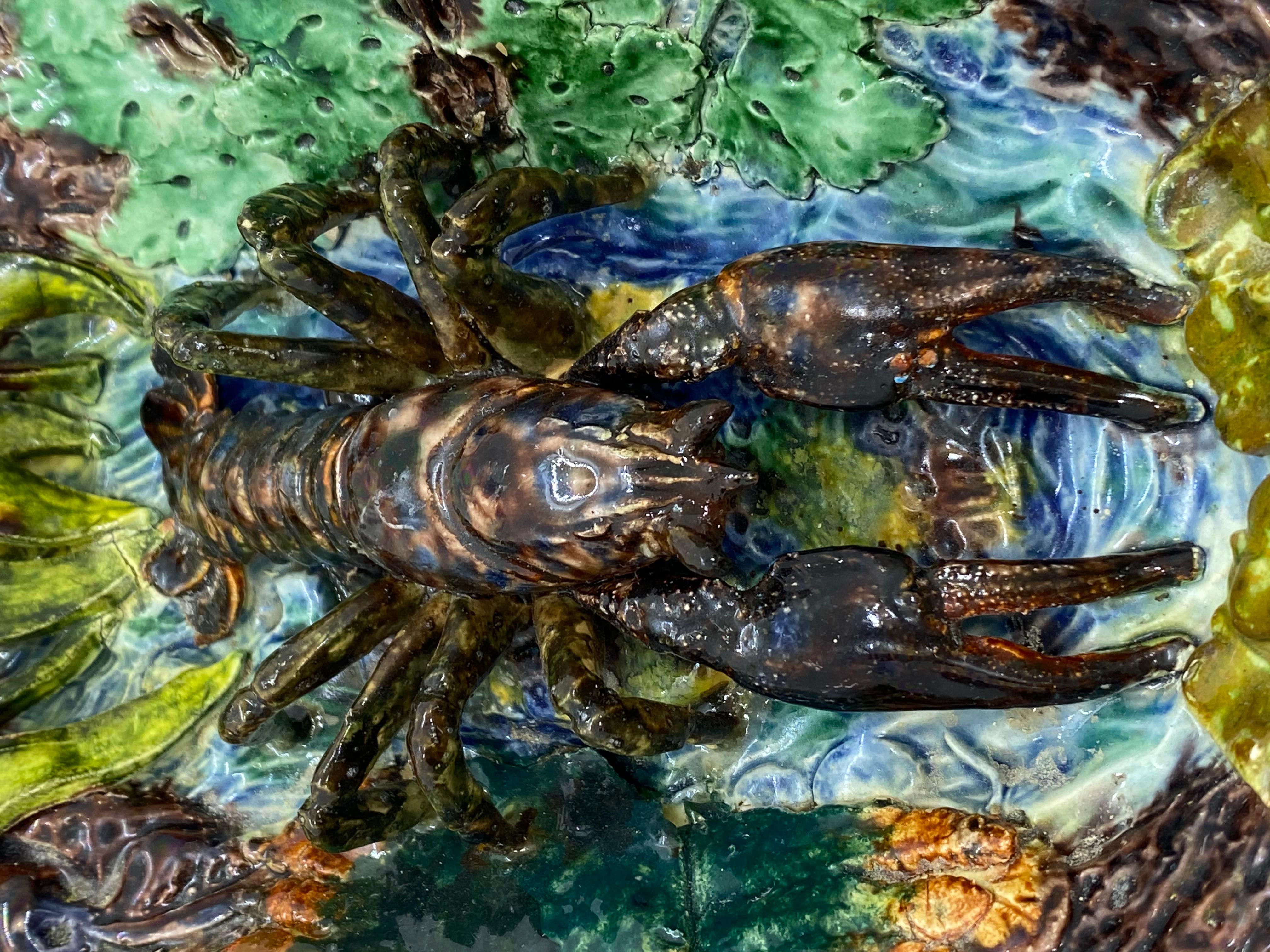 Français Plaque de homard en trompe-l'œil Thomas Sergent Palissy Ware Majolica:: Paris en vente
