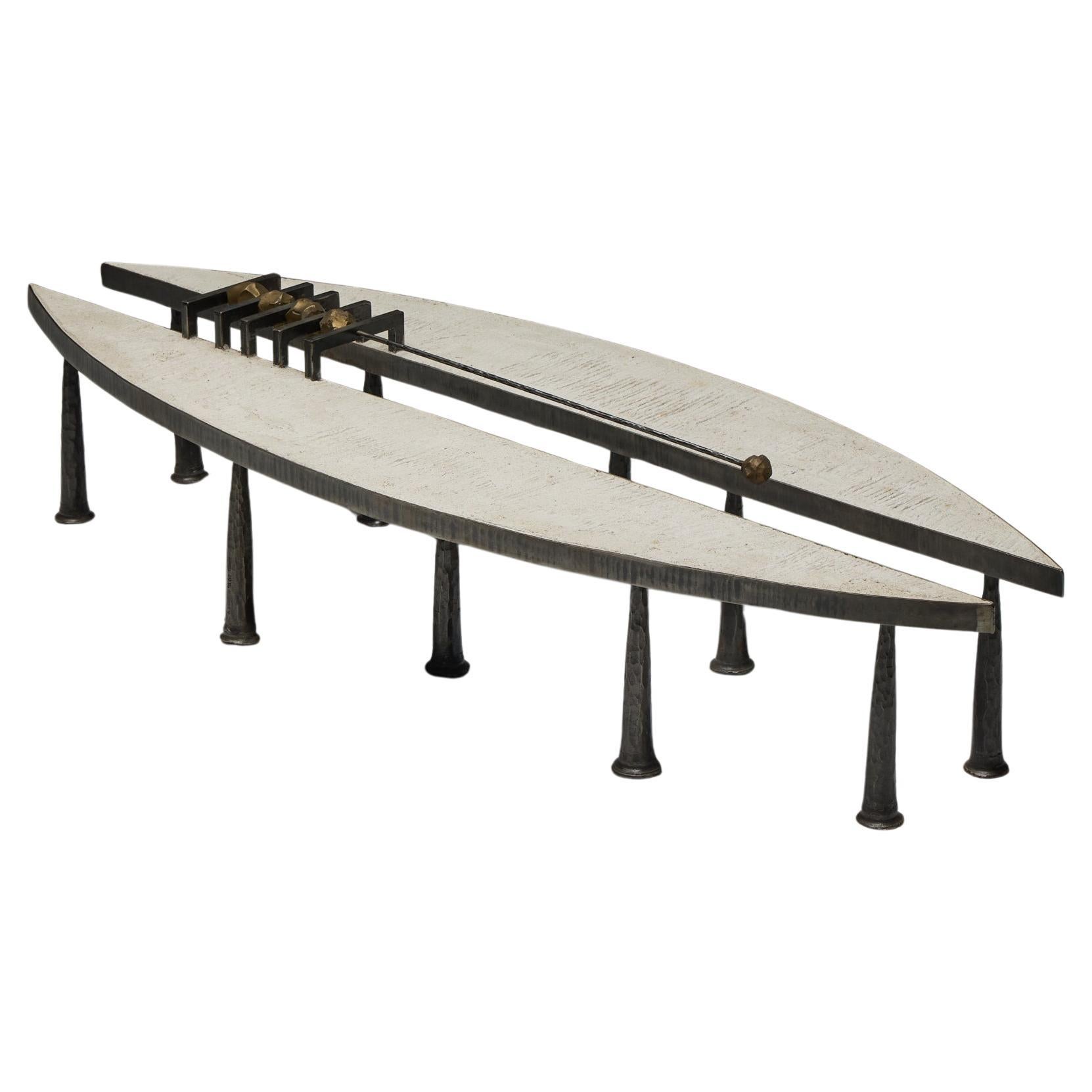 Table basse brutaliste en acier et en pierre de Thomas Steele, Belgique, 2019