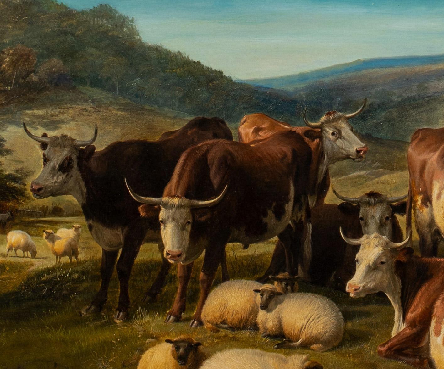 Cattle And Sheep Resting By The Water, 19th Century

Thomas Sidney Cooper, RA (1803-1902) - Rare large example of the artists

Huge 19th Century English landscape with cattle and sheep resting at a watering hole, oil on canvas by Thomas Sidney