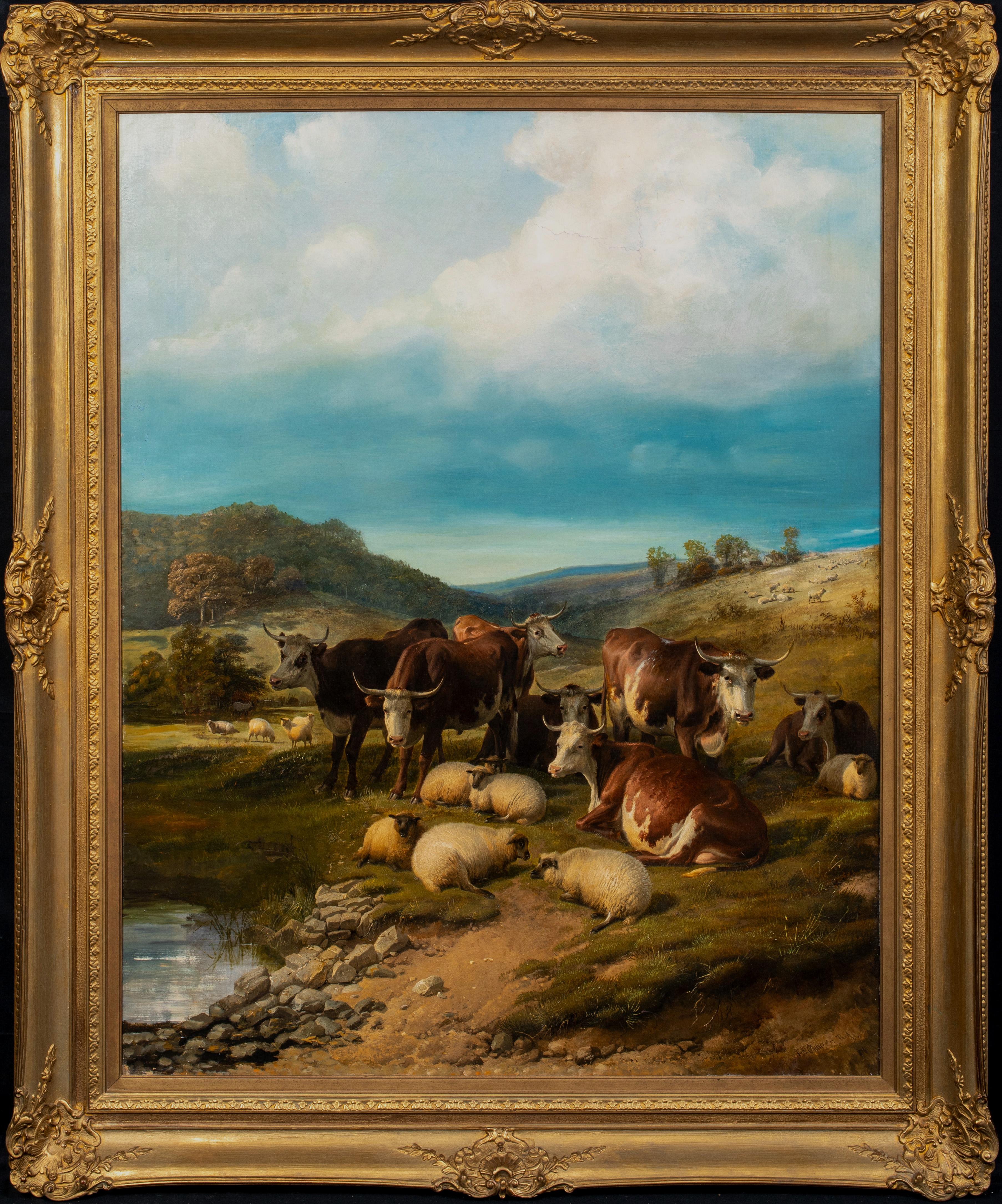 Thomas Sidney Cooper Landscape Painting - Cattle And Sheep Resting By The Water, 19th Century