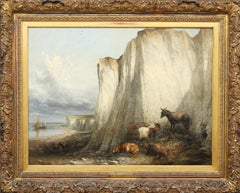 Óleo sobre lienzo : Ganado cerca de los acantilados de Herne Bay KENT por Thomas Syndey Cooper