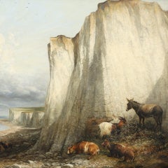 Oil on canvas : Cattle near the cliffs of Herne Bay KENT by Thomas Syndey Cooper