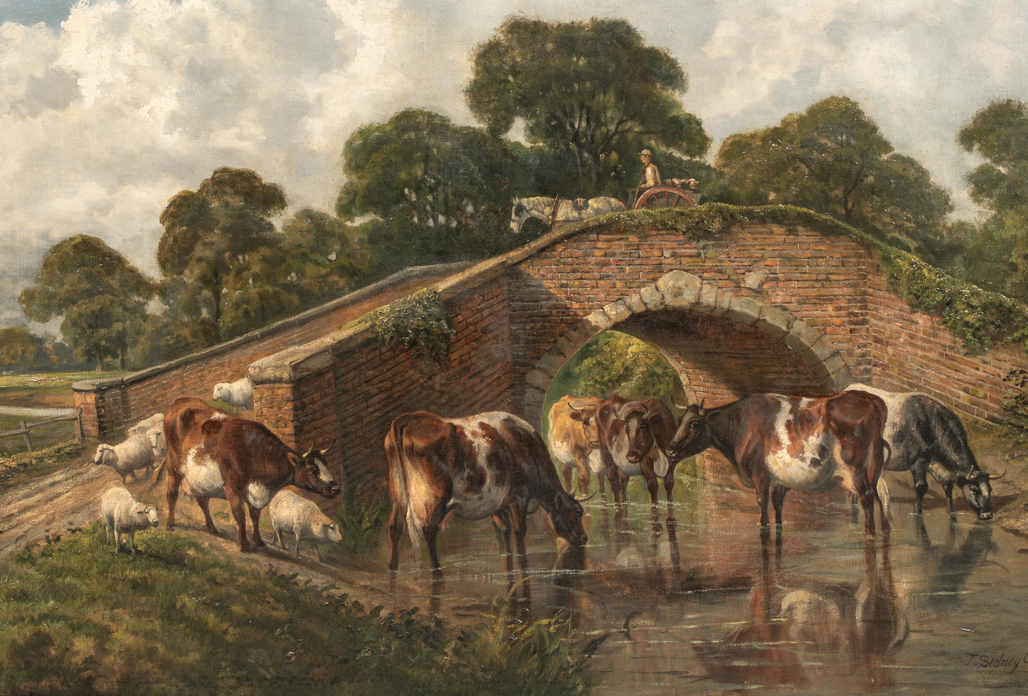 Bétail s'abreuvant au ruisseau, 19e siècle   par THOMAS SIDNEY COOPER (1803-1902) en vente 1