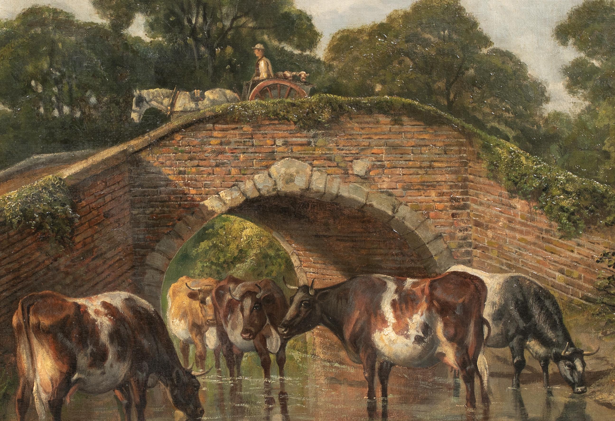 Bétail s'abreuvant au ruisseau, 19e siècle   par THOMAS SIDNEY COOPER (1803-1902) en vente 2