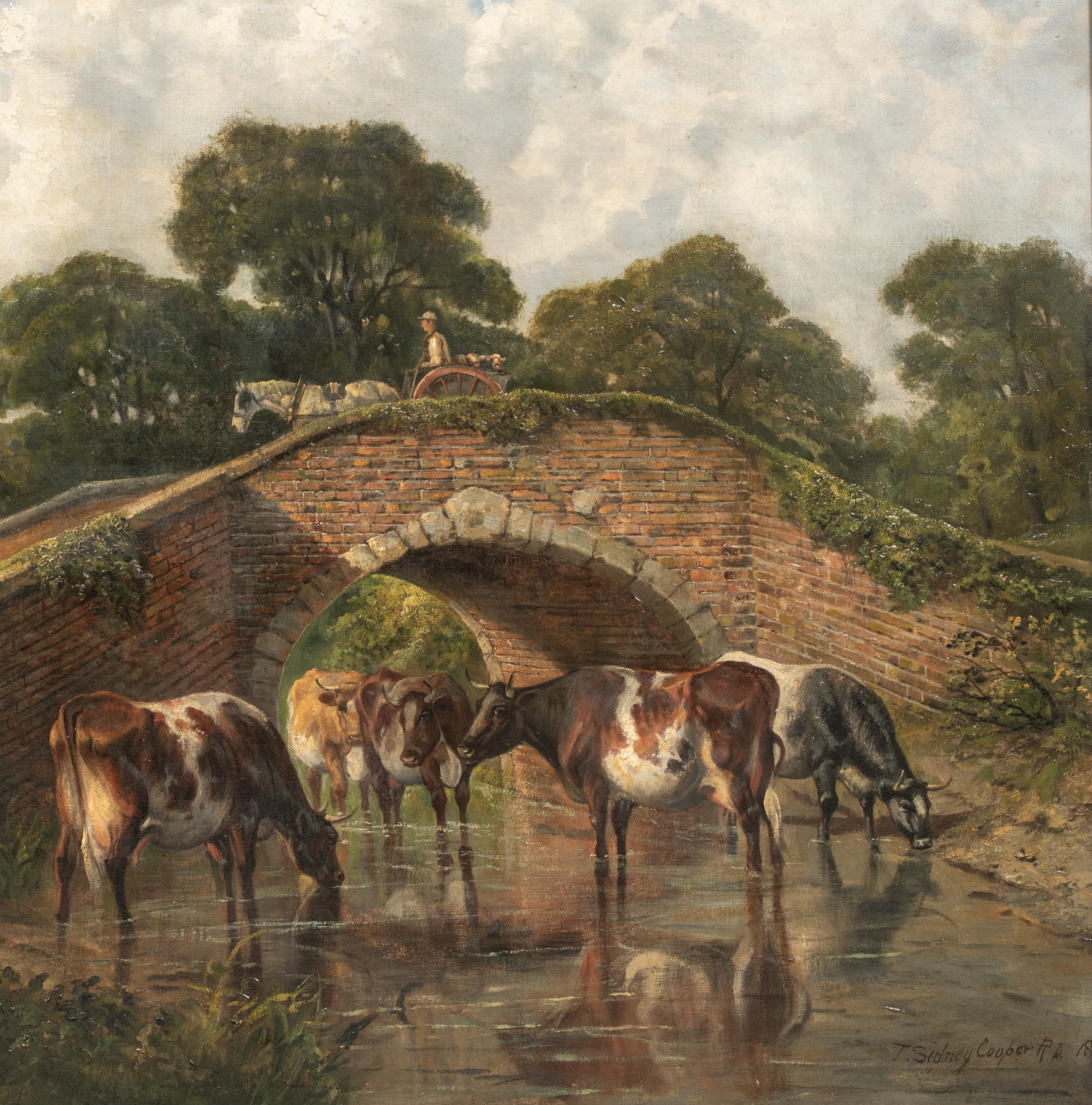 Bétail s'abreuvant au ruisseau, 19e siècle   par THOMAS SIDNEY COOPER (1803-1902) en vente 6