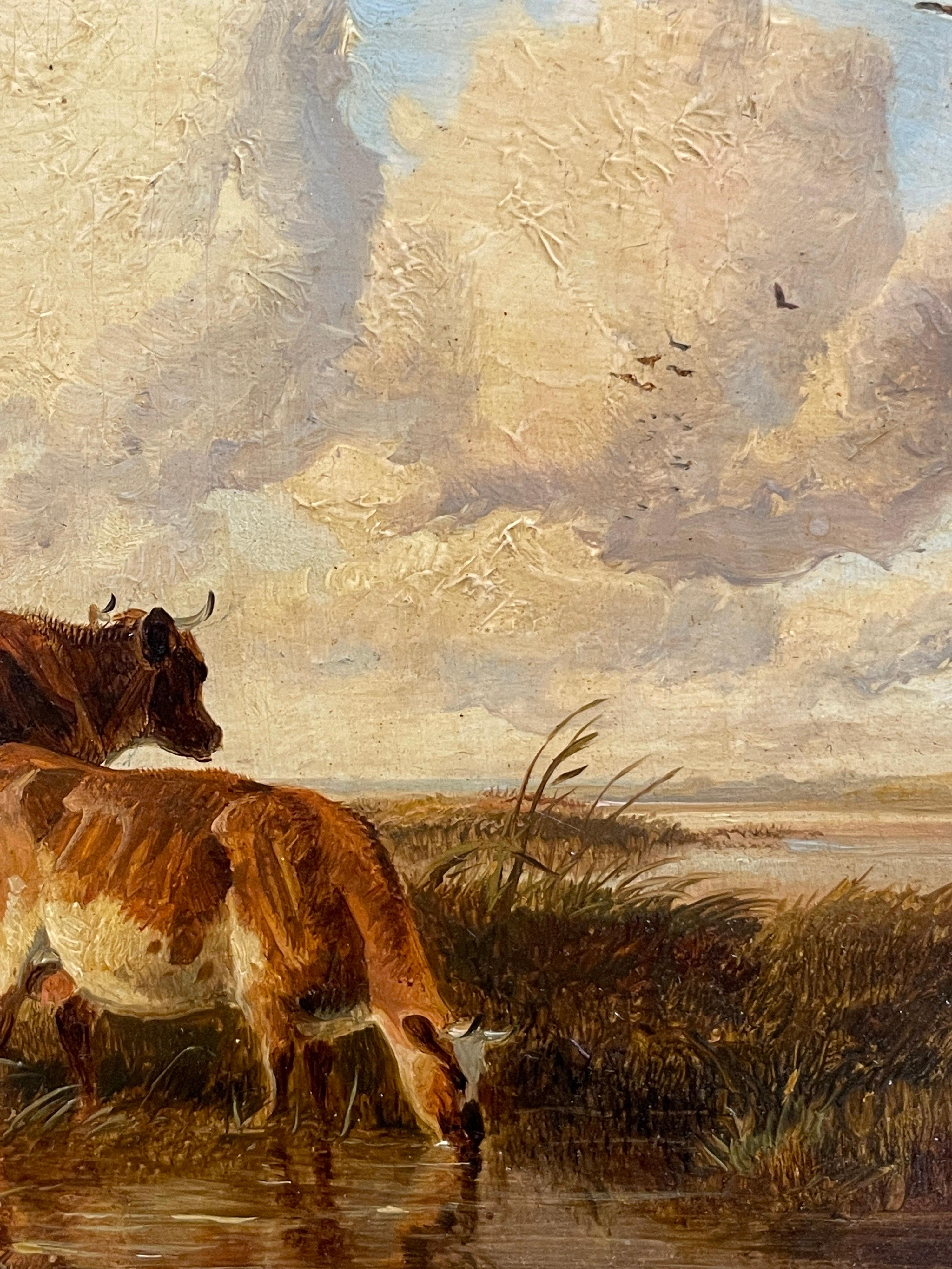 Tranquil Pastures
by Thomas Sidney Cooper (British, 1803-1902)
signed and dated lower left corner, 1853
oil painting on board, framed
framed: 12.5 x 16 inches
condition: very good - completely ready to hang
provenance: formerly with David Messum;