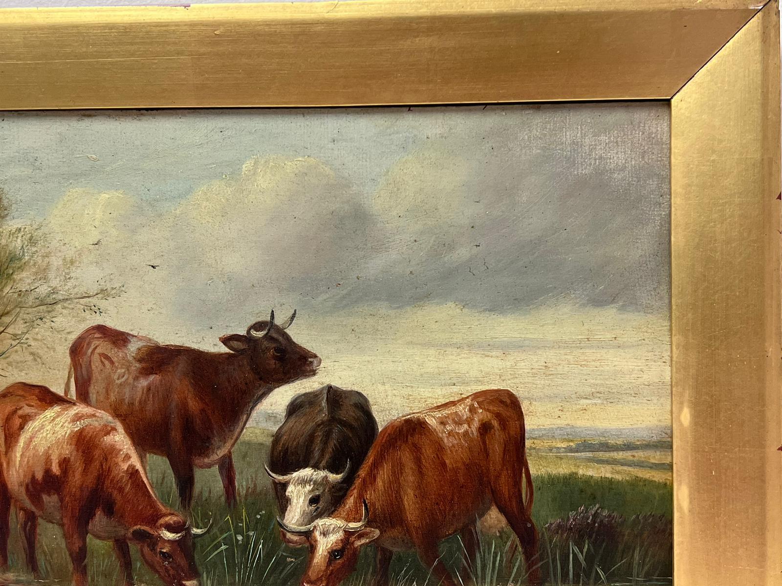 Signed Victorian British Oil Painting Cattle in Tranquil Pastures For Sale 1