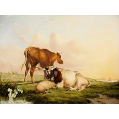 Thomas Sidney Cooper RA, Livestock In A Landscape With River Beyond