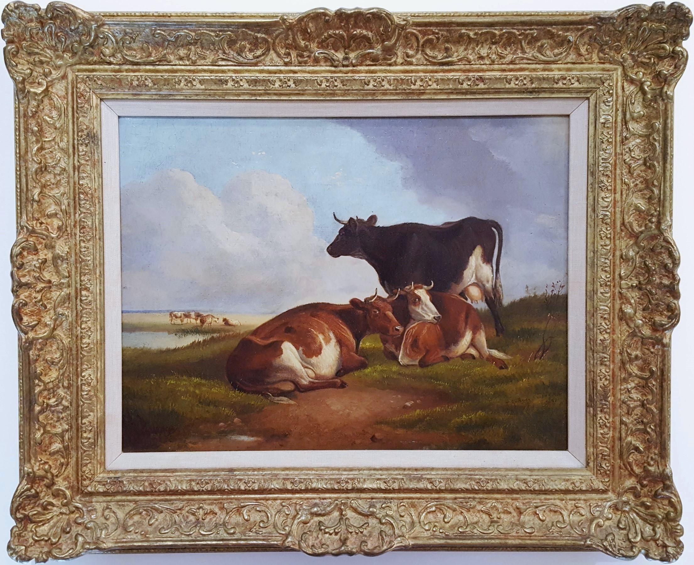 Landscape with Cows - Painting by Thomas Sidney Cooper