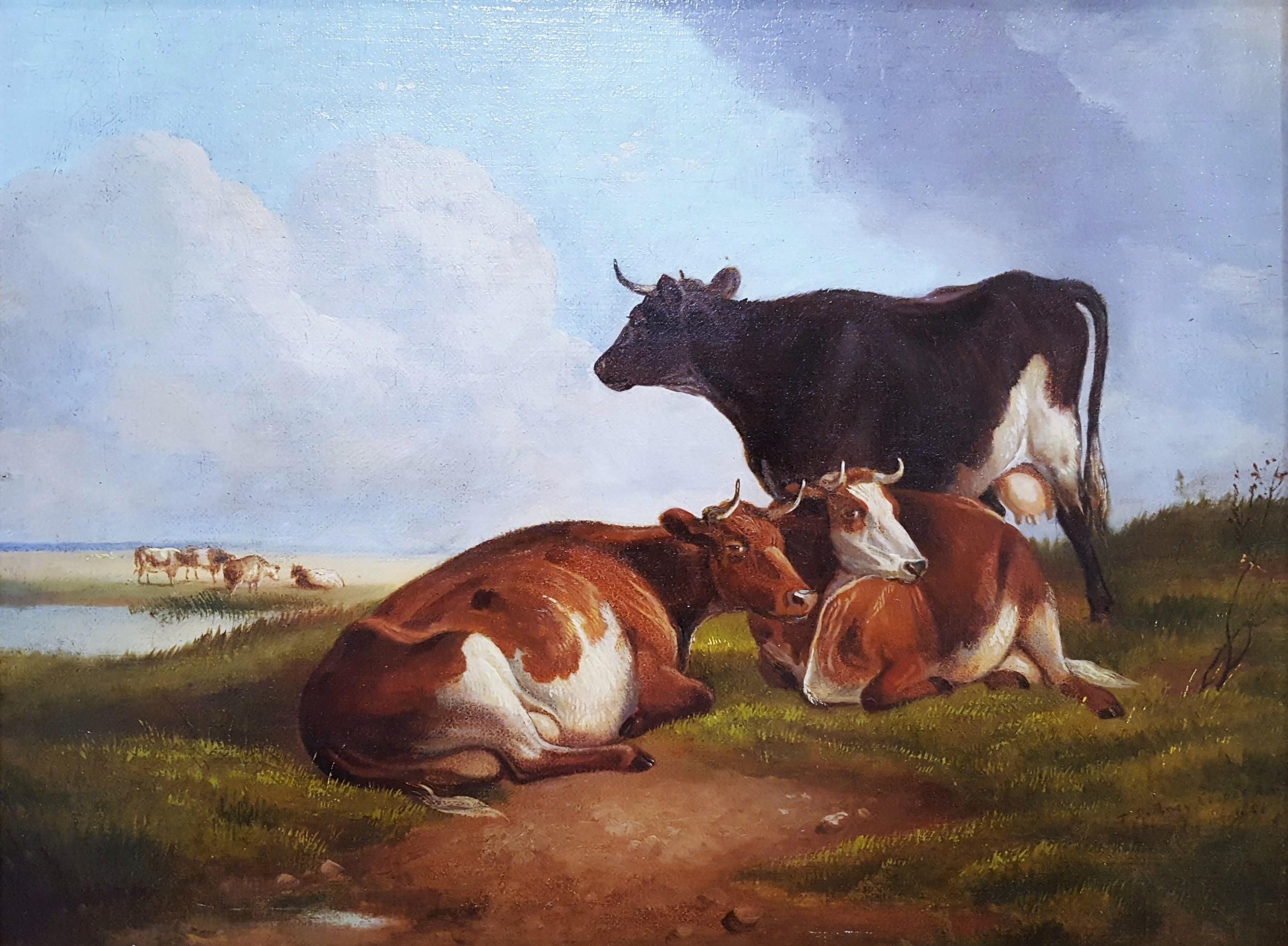 Thomas Sidney Cooper Animal Painting - Landscape with Cows