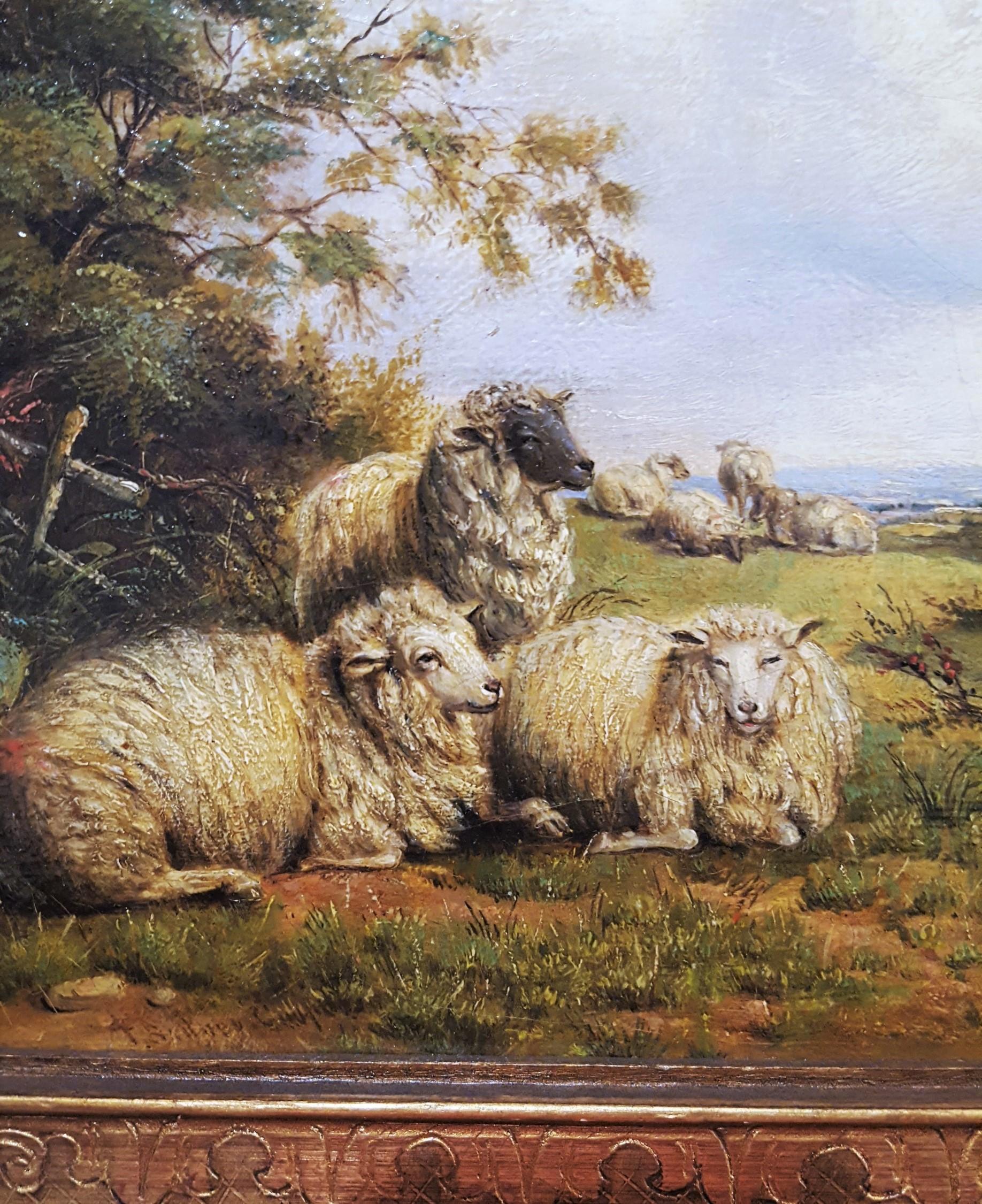 Landscape with Resting Sheep /// Victorian Thomas Sidney Cooper Animal Farm Art 6