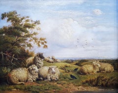 Landschaft mit ruhenden Schafen /// viktorianische Tier-Bauernkunst von Thomas Sidney Cooper