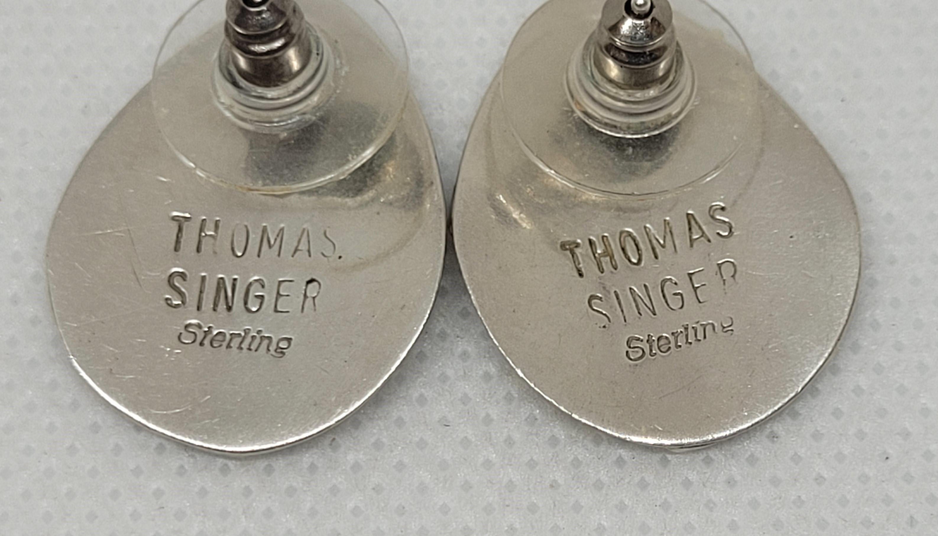Thomas Singer Navajo American Indian Silver Earrings, Rare, Designer, Friction In Good Condition For Sale In Rancho Santa Fe, CA