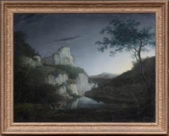 Peinture à l'huile du 18ème siècle - Paysage de lanternes de Matlock à haute torsion