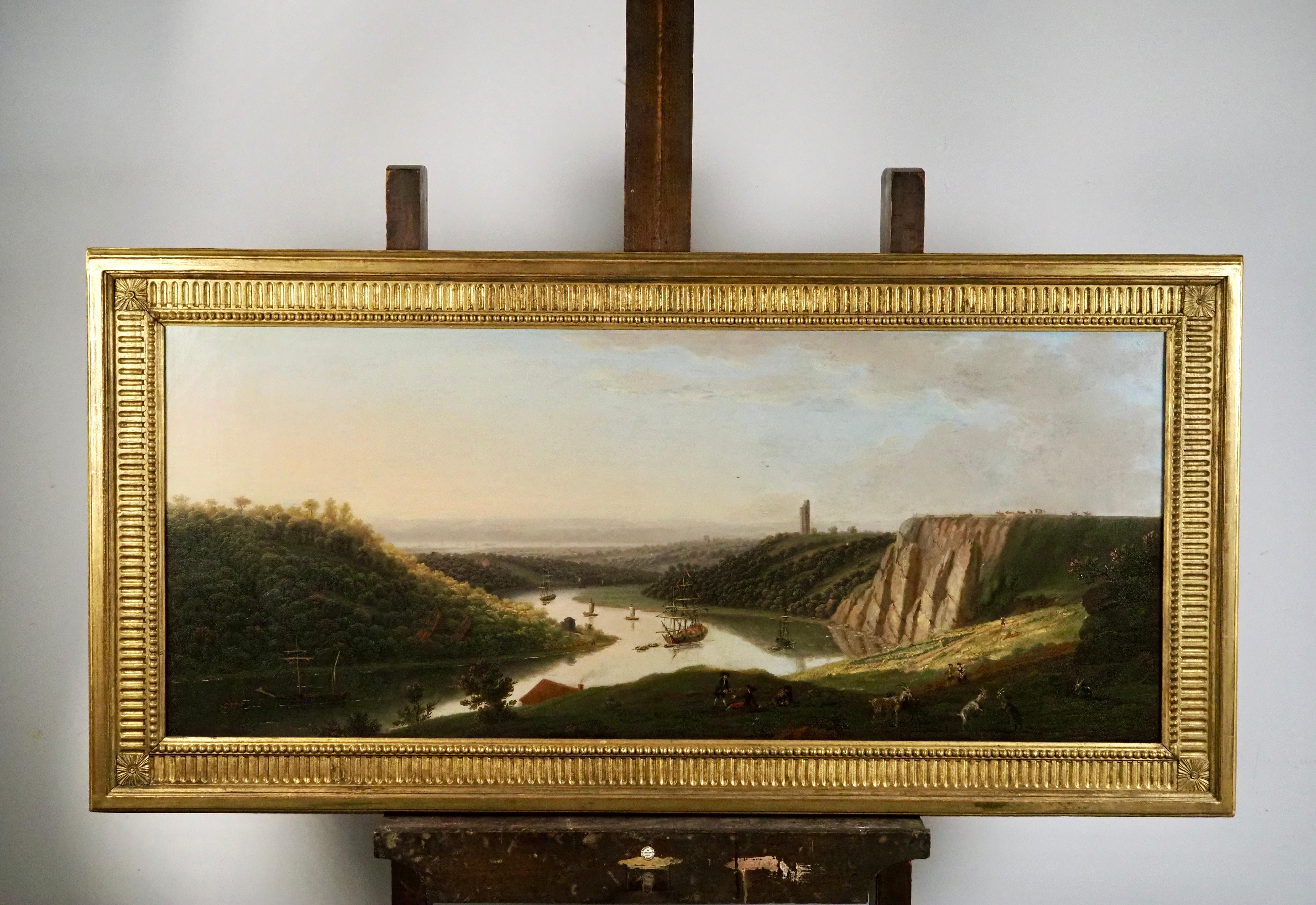 View of Shipping on the River Avon from Durdham Down, near Bristol - Old Masters Painting by Thomas Smith of Derby