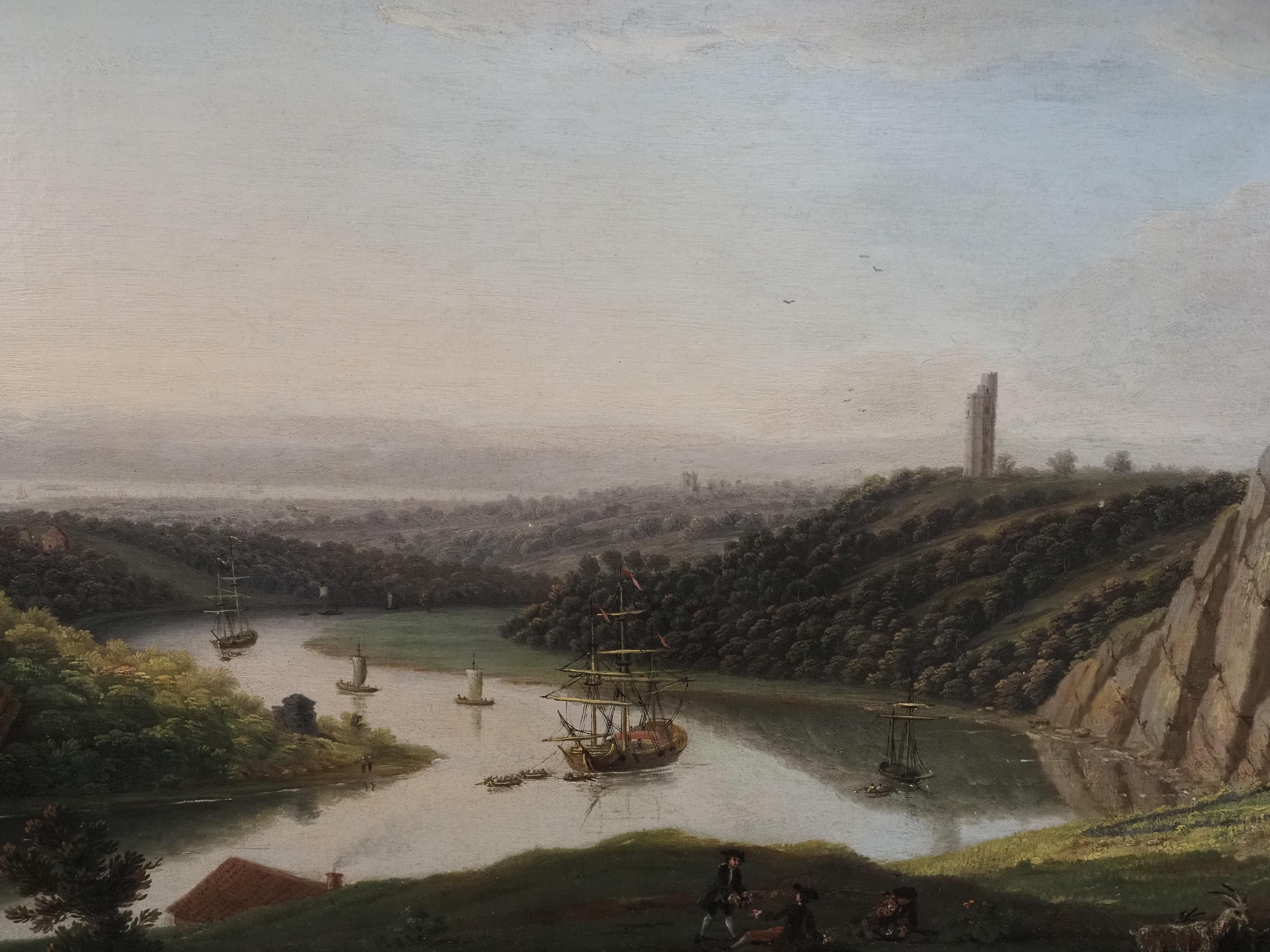 View of Shipping on the River Avon from Durdham Down, near Bristol - Beige Landscape Painting by Thomas Smith of Derby