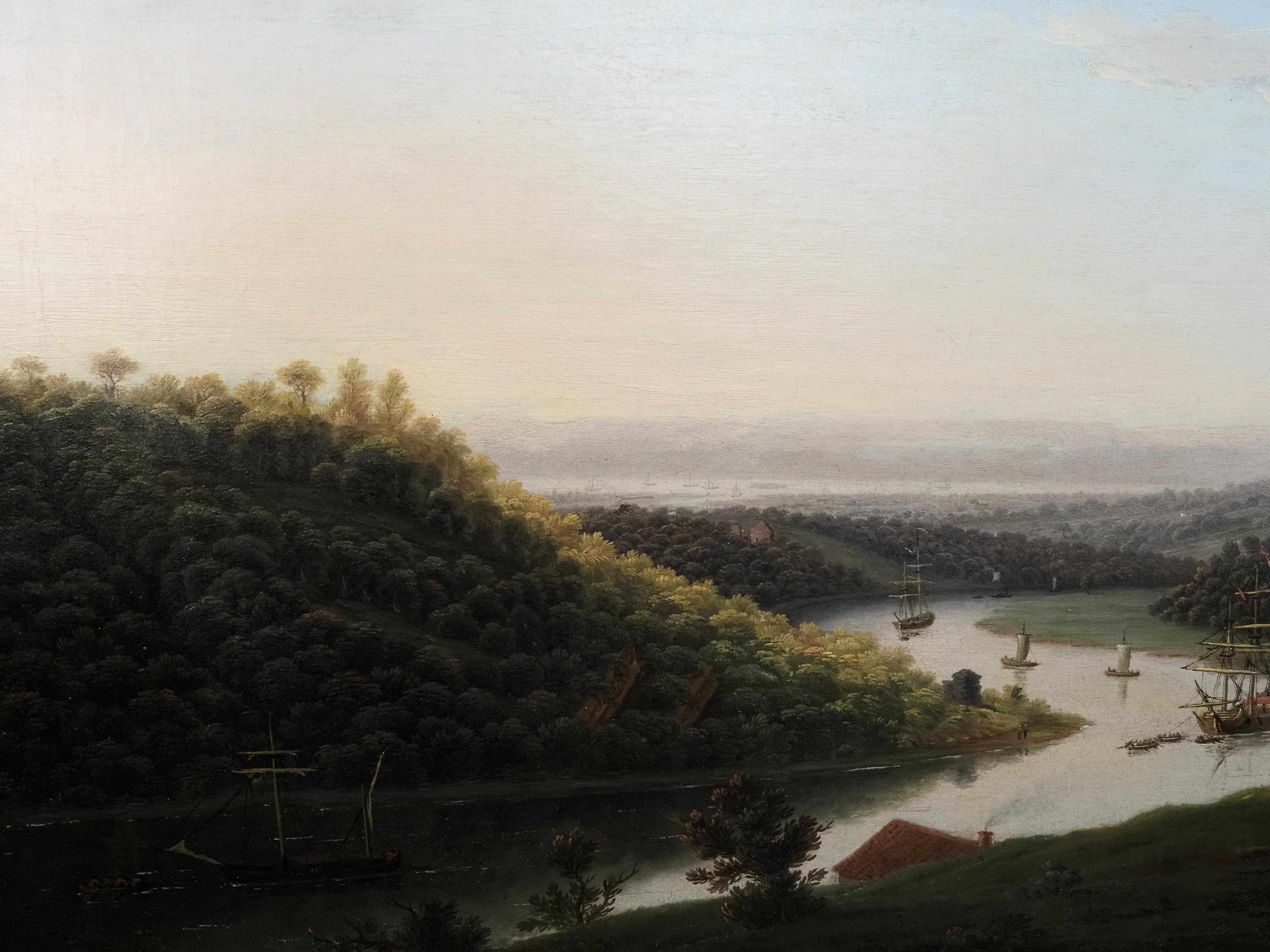 Thomas Smith of Derby (c. 1710-1767)
View of Shipping on the River Avon from Durdham Down, near Bristol, 1756
Oil on canvas
Canvas size - 20 x 47 in
Framed size - 26 x 53 in

Provenance
with Frost & Reed;
The Collection of Walter Frost;
thence by