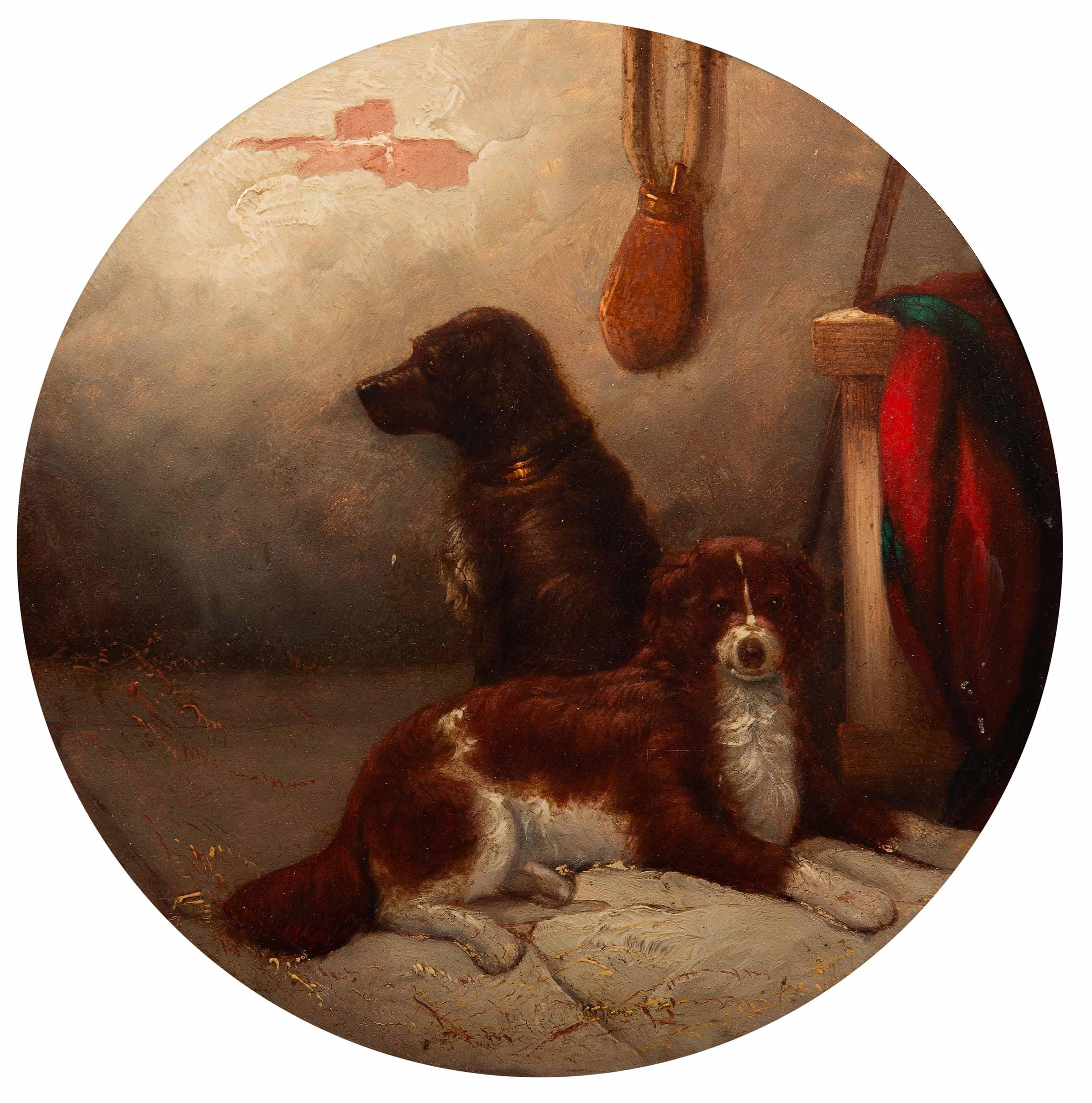 Les chiens dans un intérieur stable - Painting de Thomas Smythe