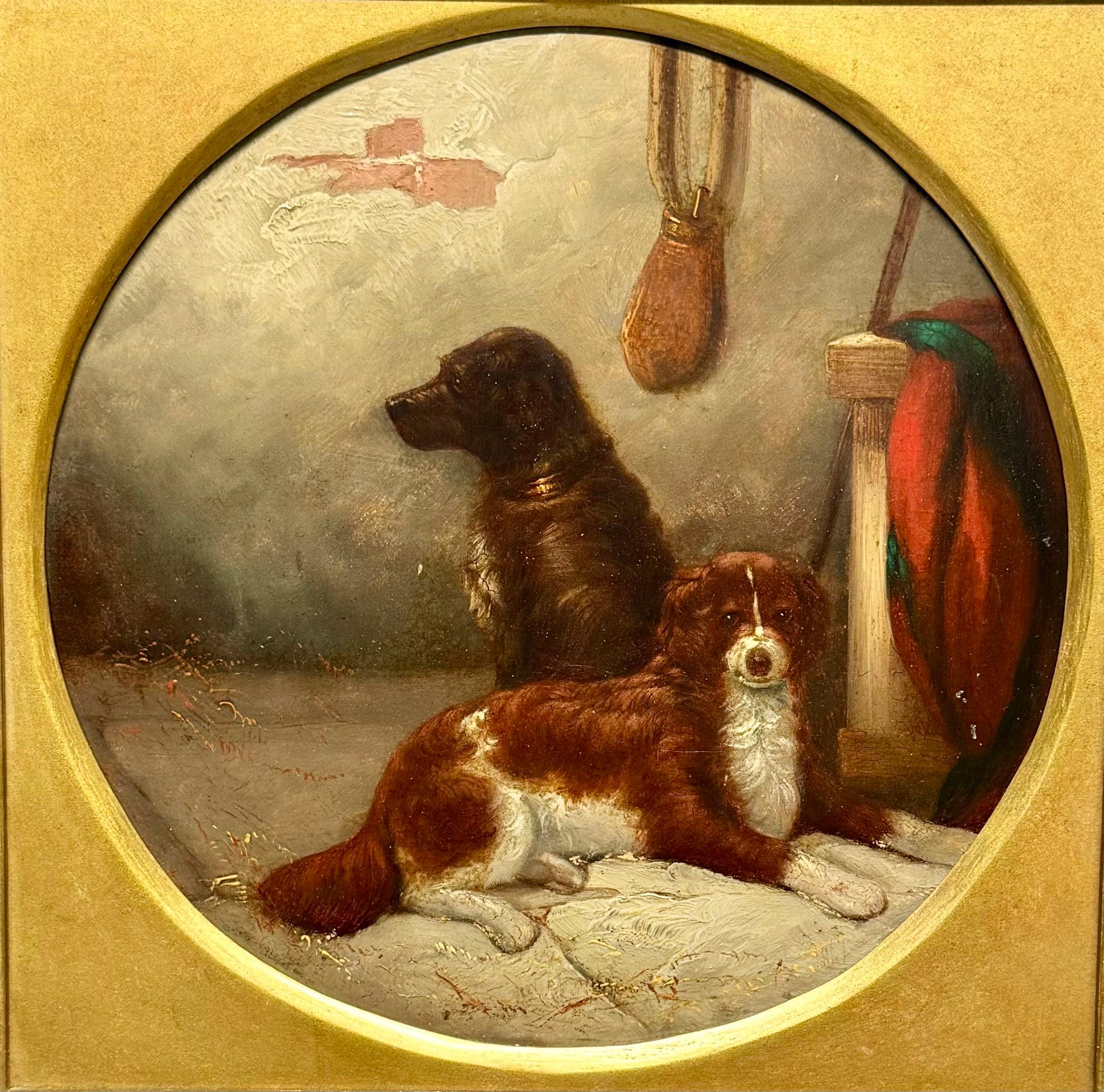 Thomas Smythe (1825-1906)
Les chiens dans un intérieur stable
Huile sur carton
Taille de la peinture - 10 x 10 pouces
Taille encadrée - 15 x 15 in

Thomas Smythe était un peintre britannique prolifique du XIXe siècle, célèbre pour ses
