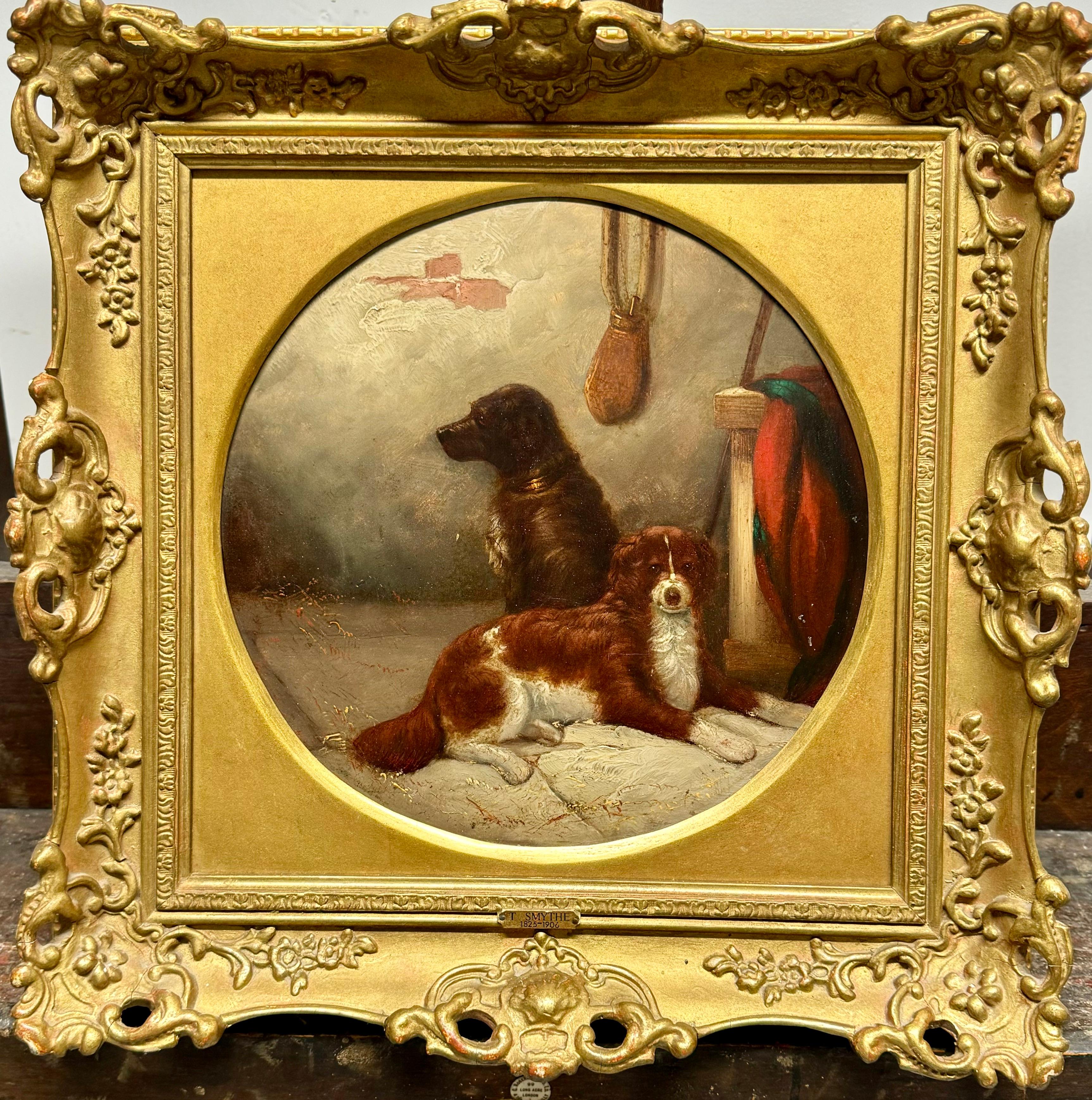 Les chiens dans un intérieur stable - Victorien Painting par Thomas Smythe