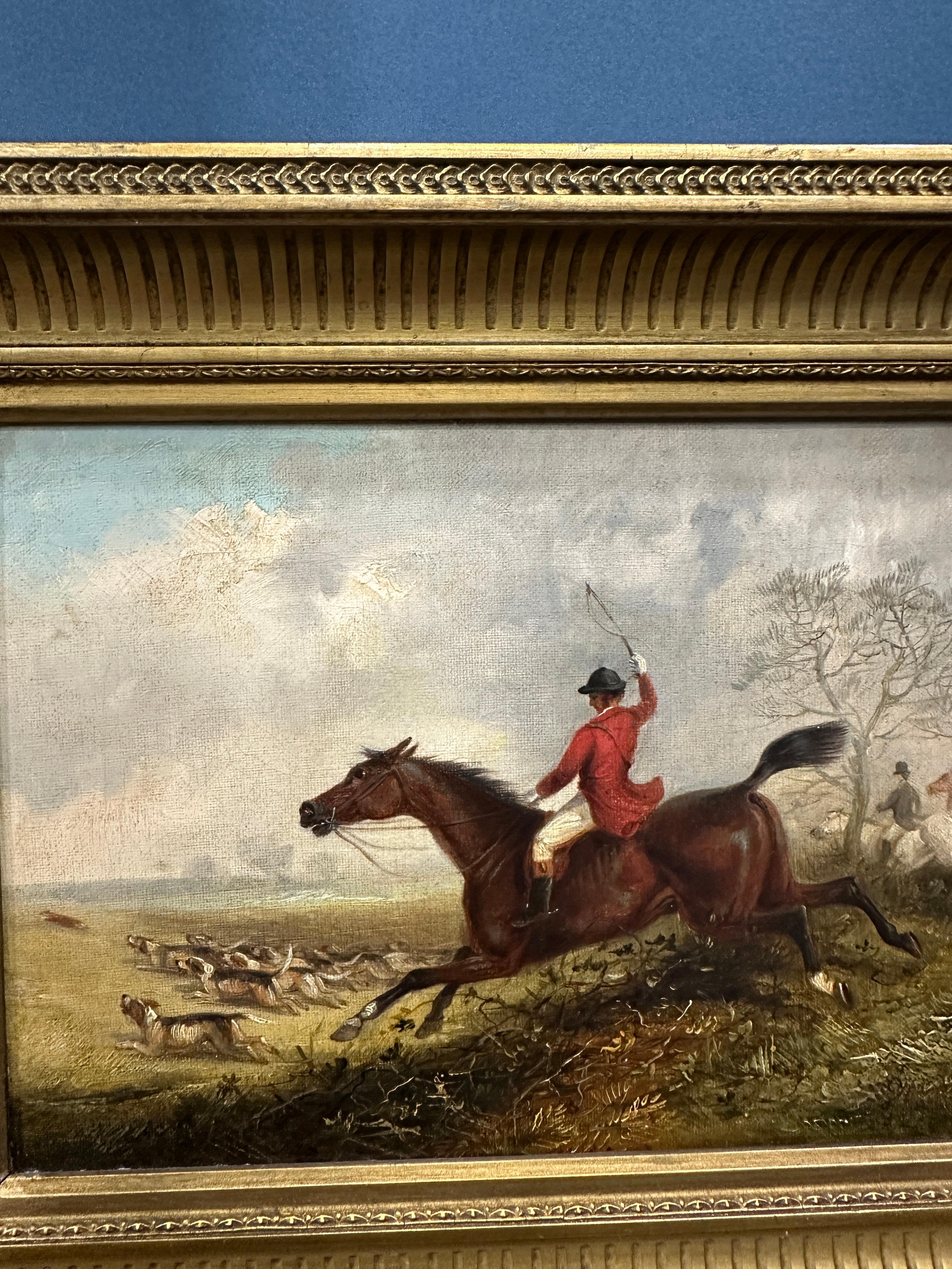 English 19th century Fox hunting scenes with huntsman and hounds in landscape For Sale 5