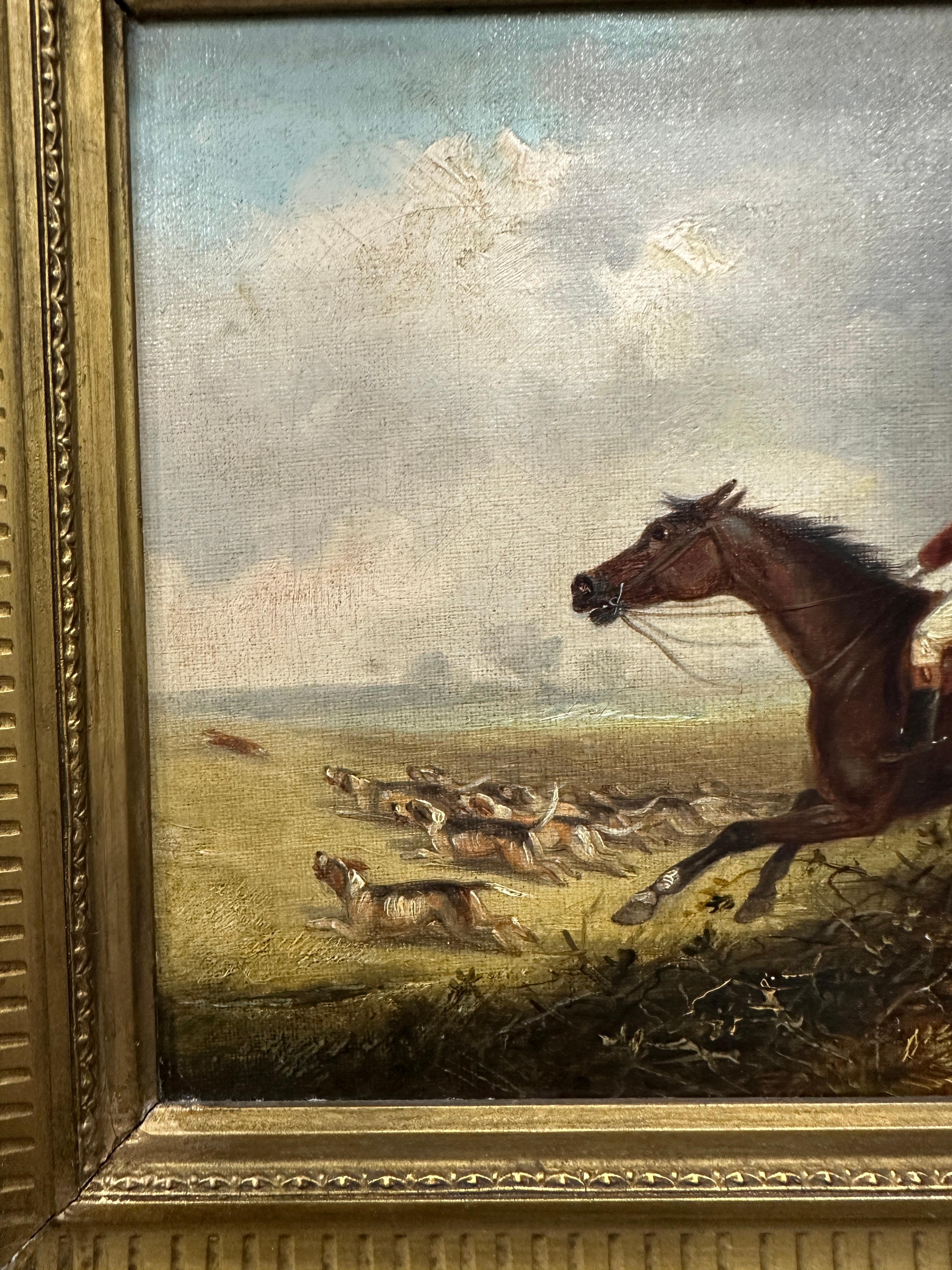 English 19th century Fox hunting scenes with huntsman and hounds in landscape For Sale 7