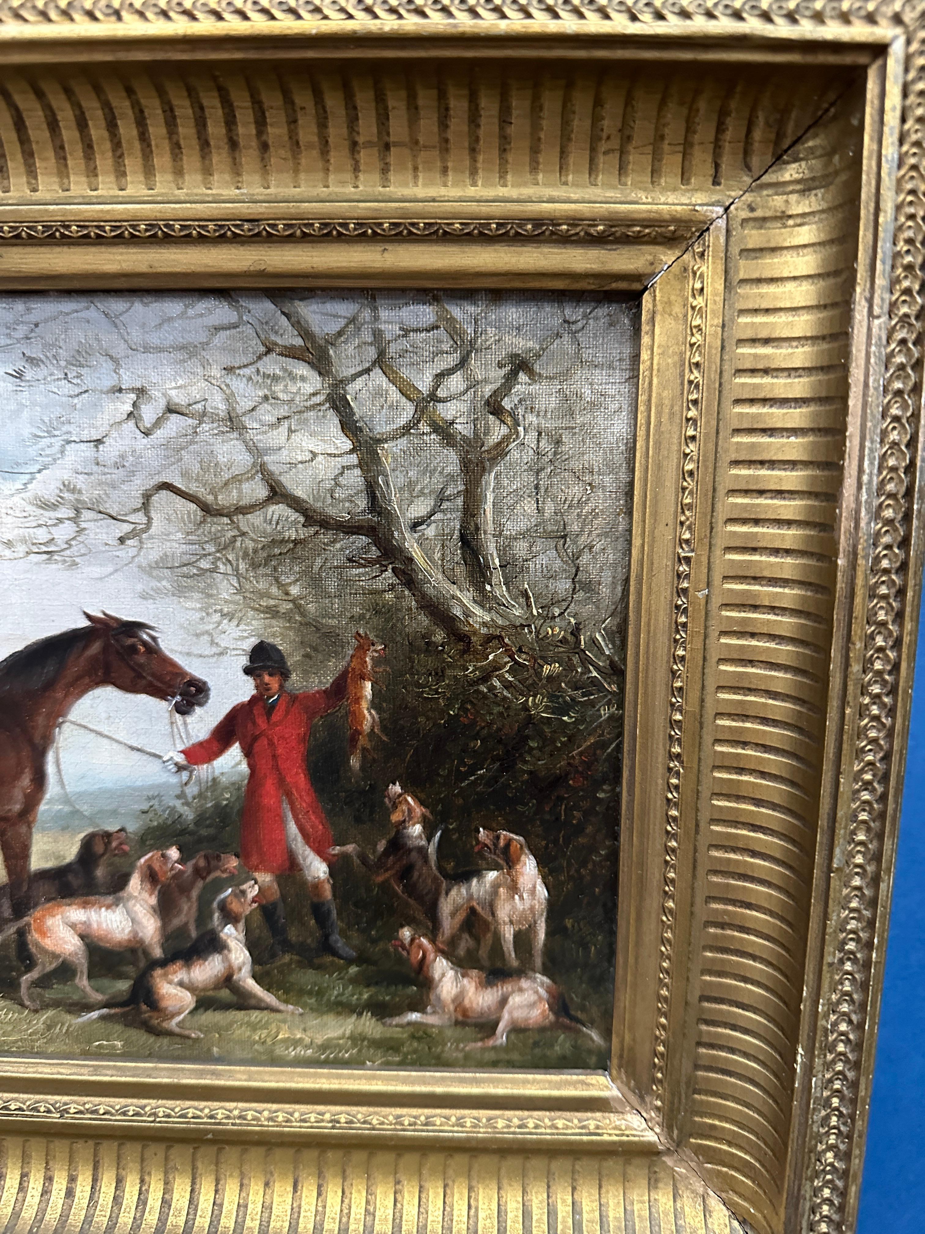 English 19th century Fox hunting scenes with huntsman and hounds in landscape For Sale 9
