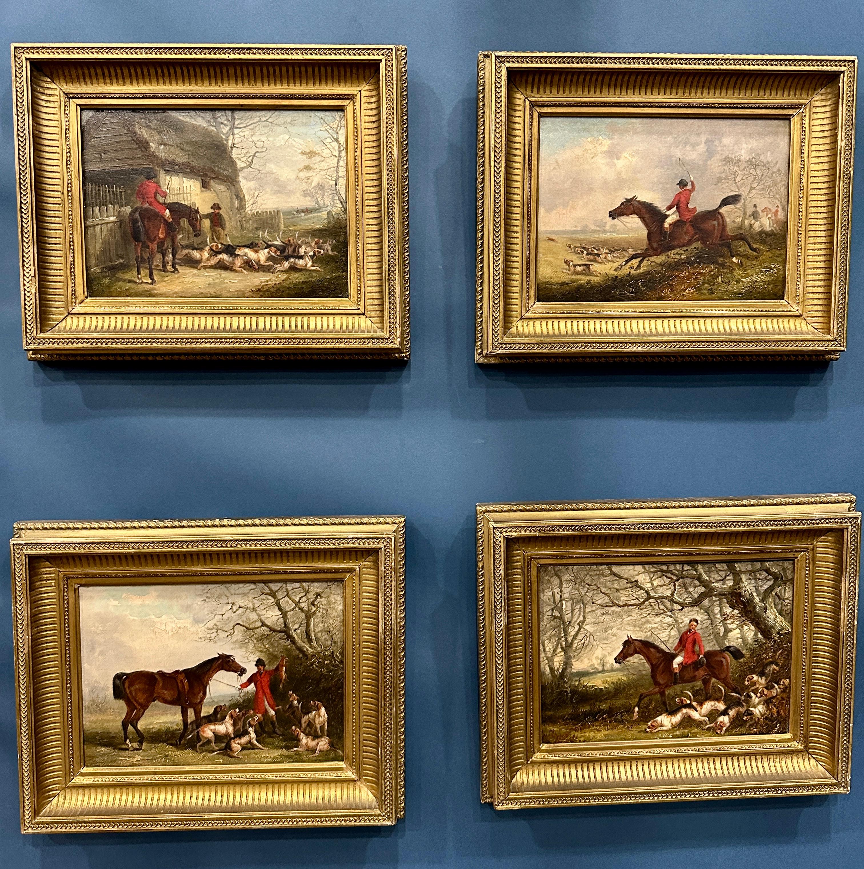 English 19th century Fox hunting scenes with huntsman and hounds in landscape - Painting by Thomas Smythe