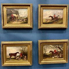 English 19th century Fox hunting scenes with huntsman and hounds in landscape