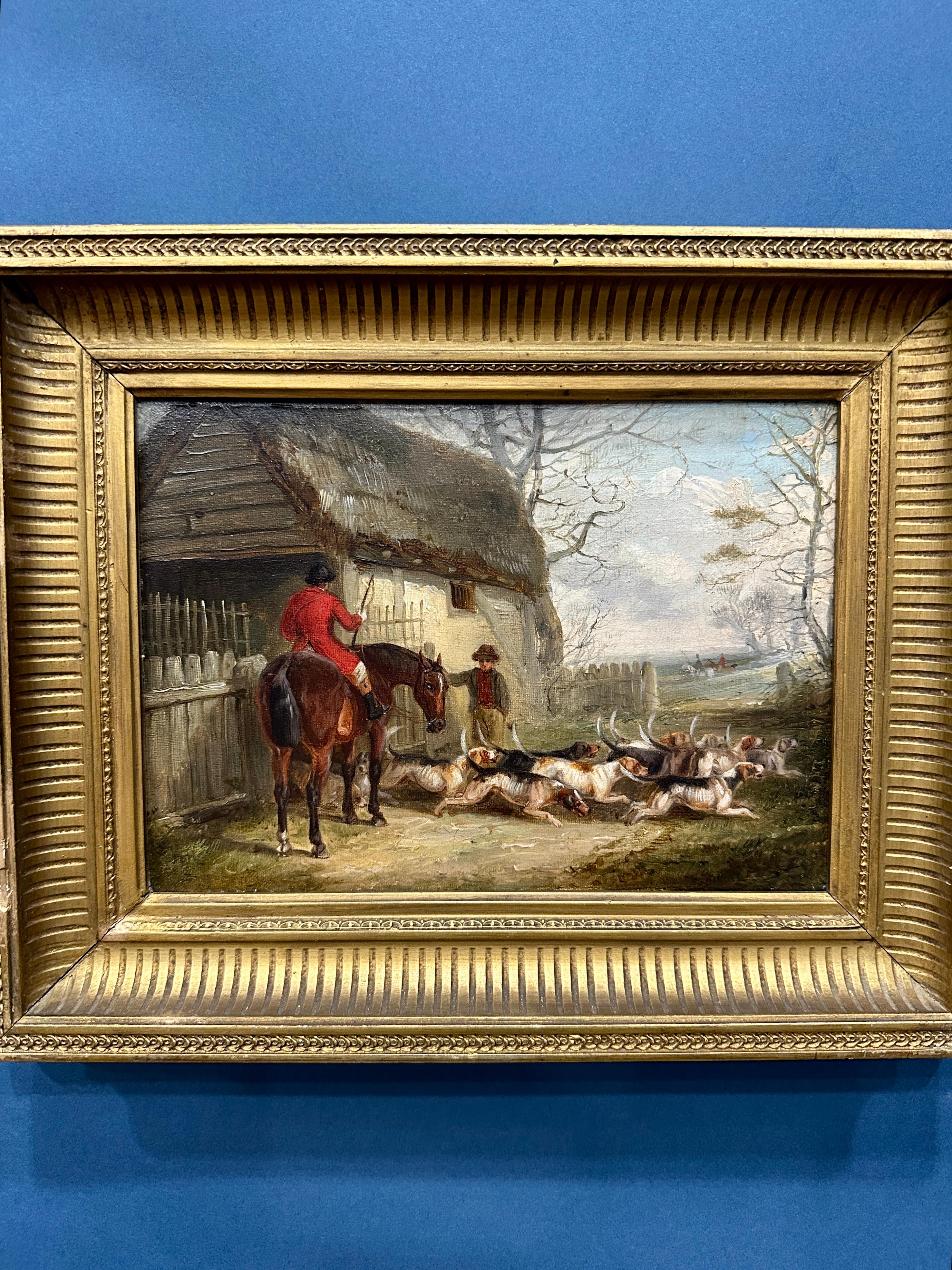 English 19th century Fox hunting scenes with huntsman and hounds in landscape - Victorian Painting by Thomas Smythe