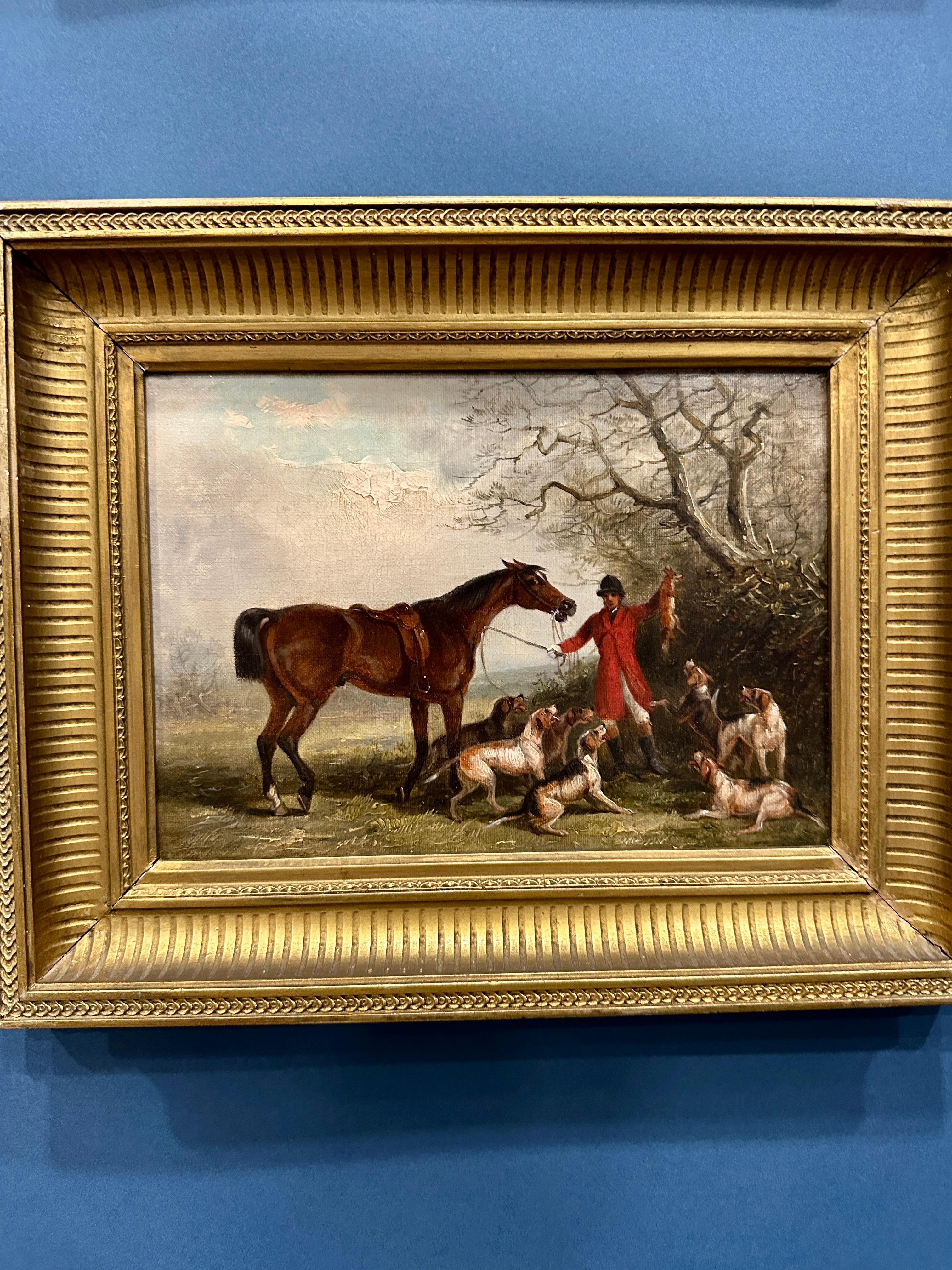 Thomas Smythe (English, 1825–1907)
Fox Hunting Scenes
Oils on canvas, Antique gilt frames
Circa 1840–50

This exceptionally rare set of four hunting scenes by Thomas Smythe captures the full cycle of the English fox hunt with remarkable vitality and