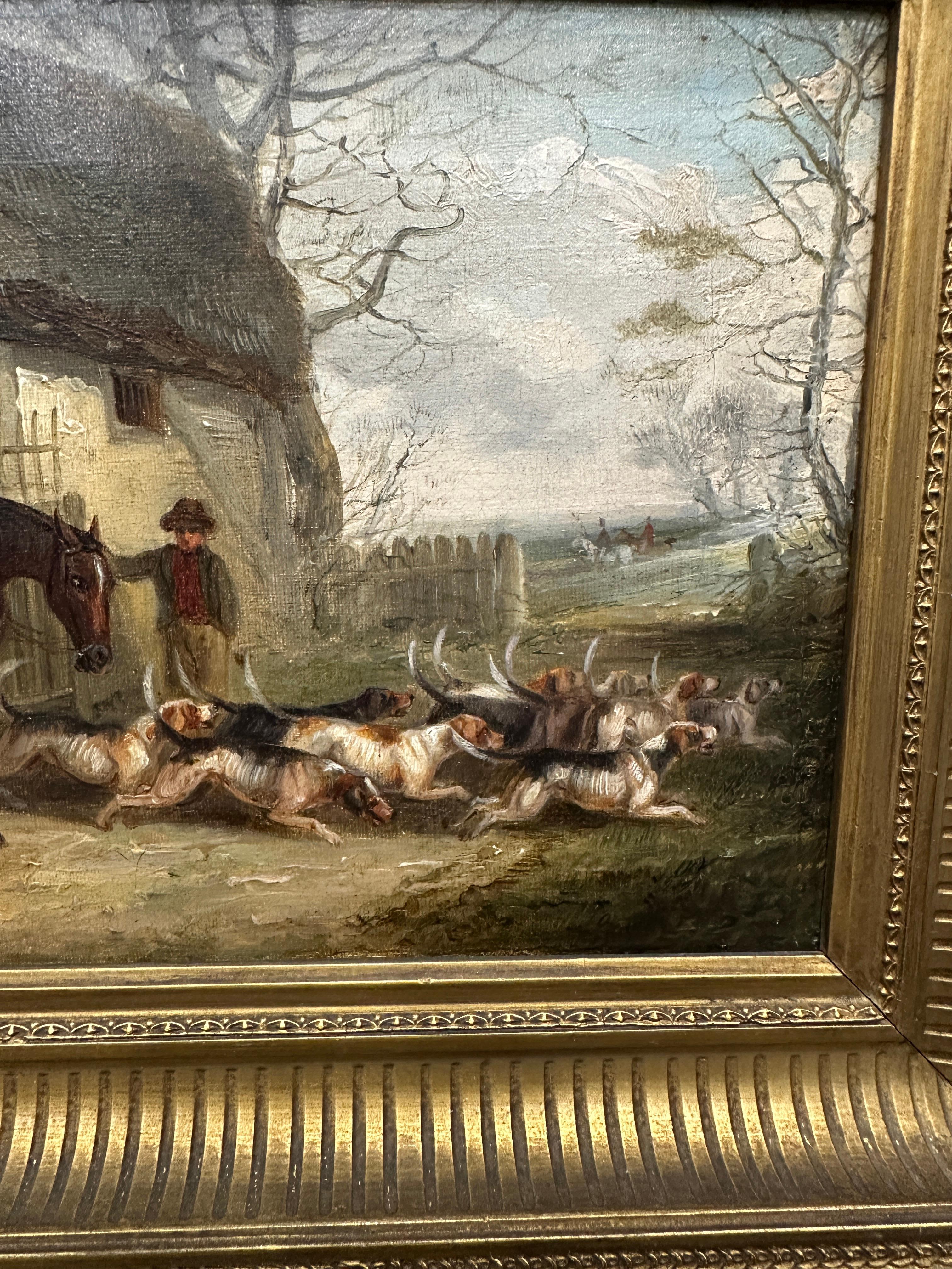 English 19th century Fox hunting scenes with huntsman and hounds in landscape For Sale 2