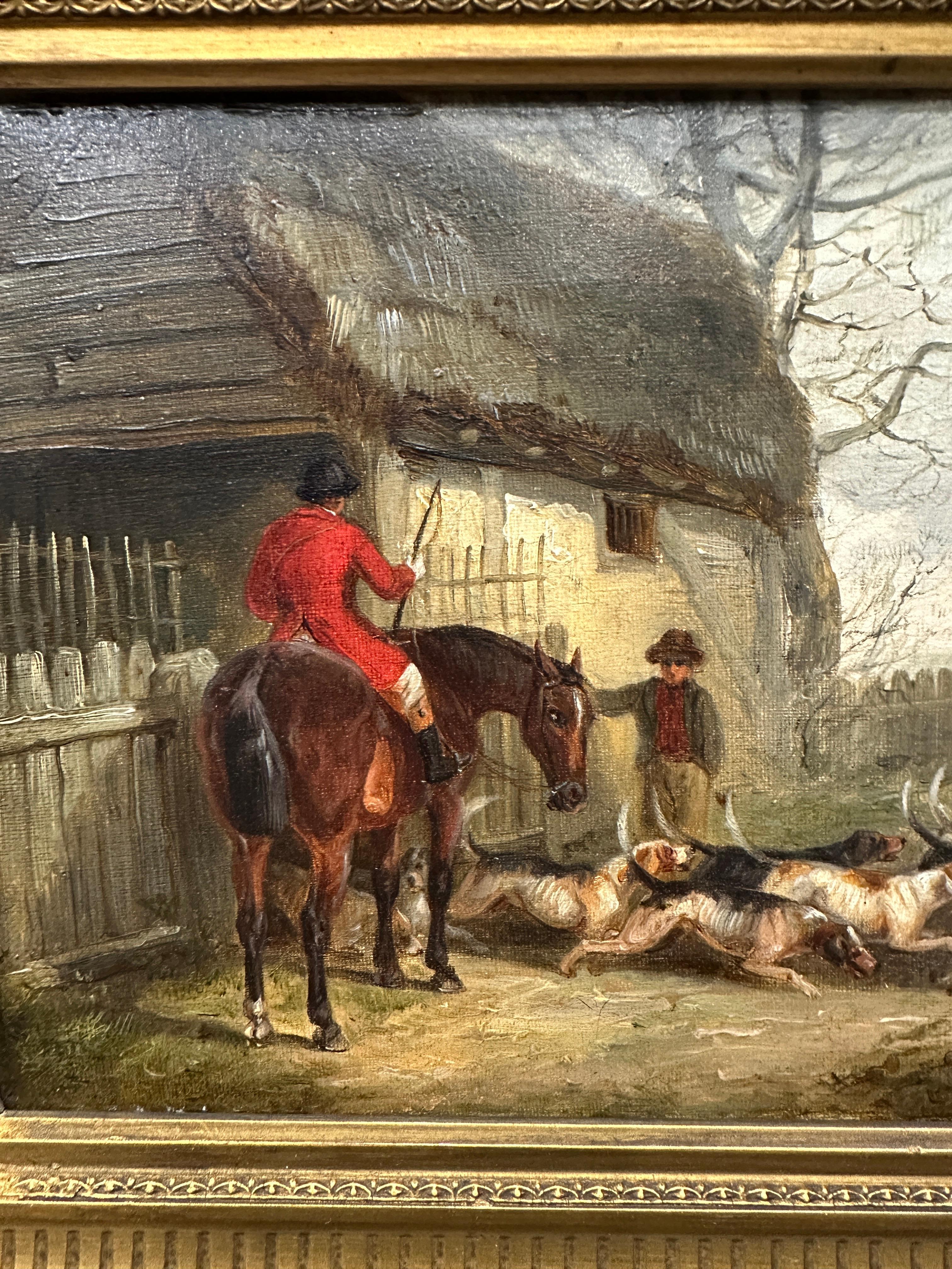 English 19th century Fox hunting scenes with huntsman and hounds in landscape For Sale 3