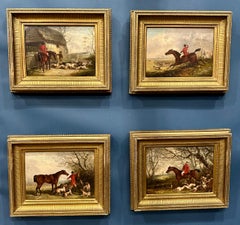 English 19th century Fox hunting scenes with huntsman and hounds in landscape