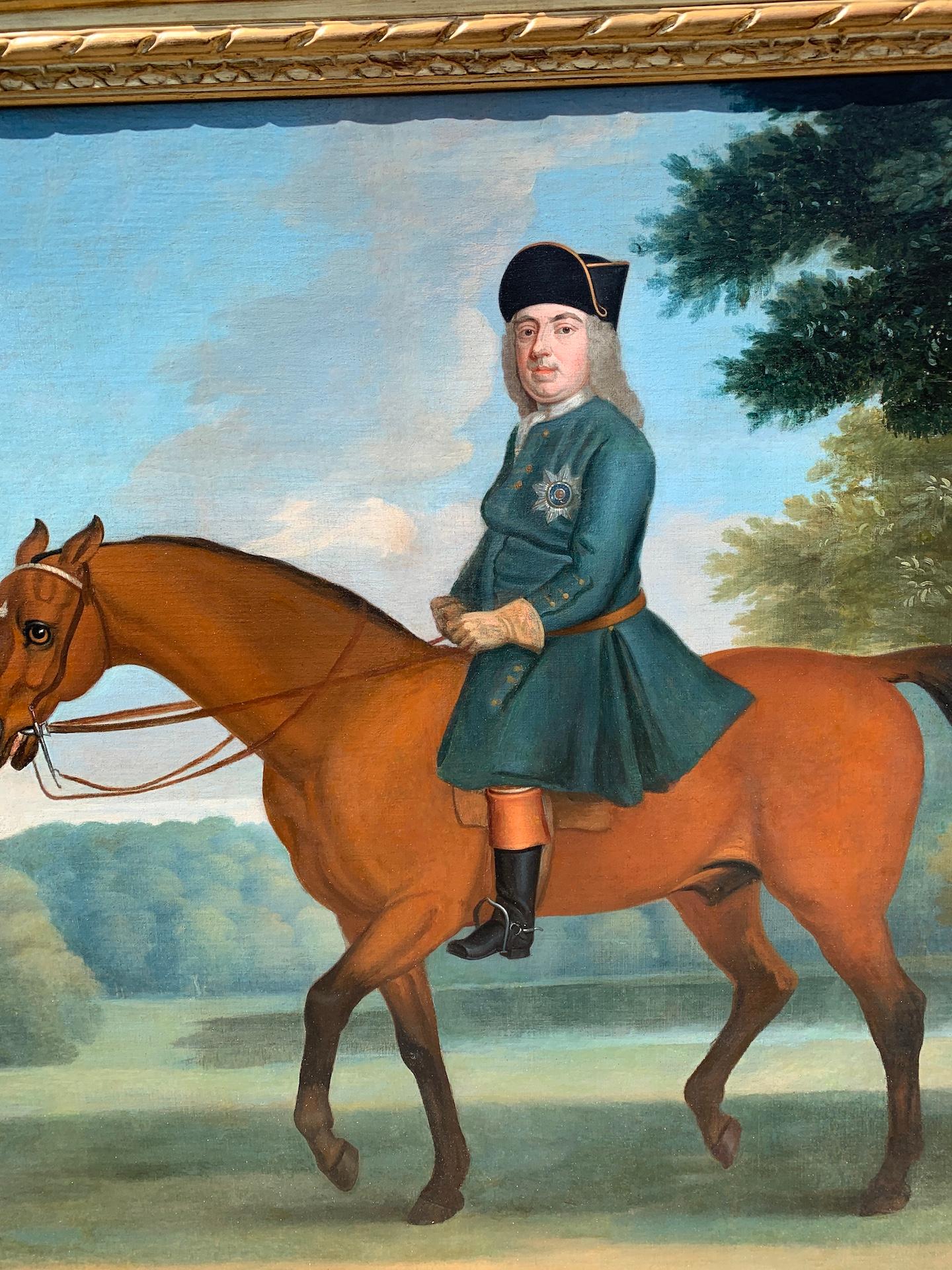 18th century English portrait of the Duke of Newcastle upon his horse in  For Sale 1