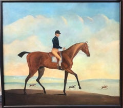 18th Century Oil Painting of Race Horse Jockey up on Newmarket Heath