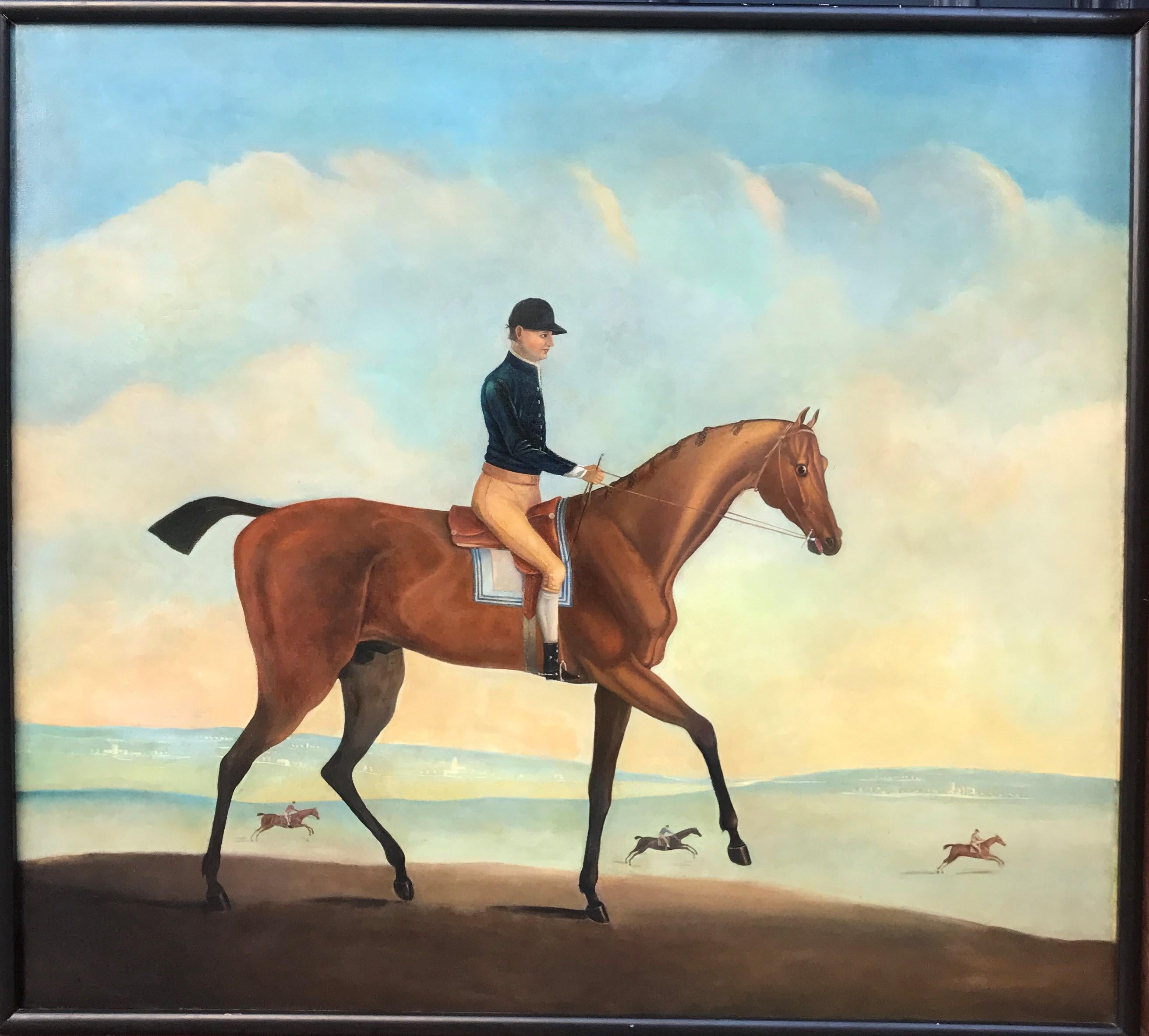 18th Century Oil Painting of Race Horse Jockey up on Newmarket Heath - Brown Animal Painting by Thomas Spencer