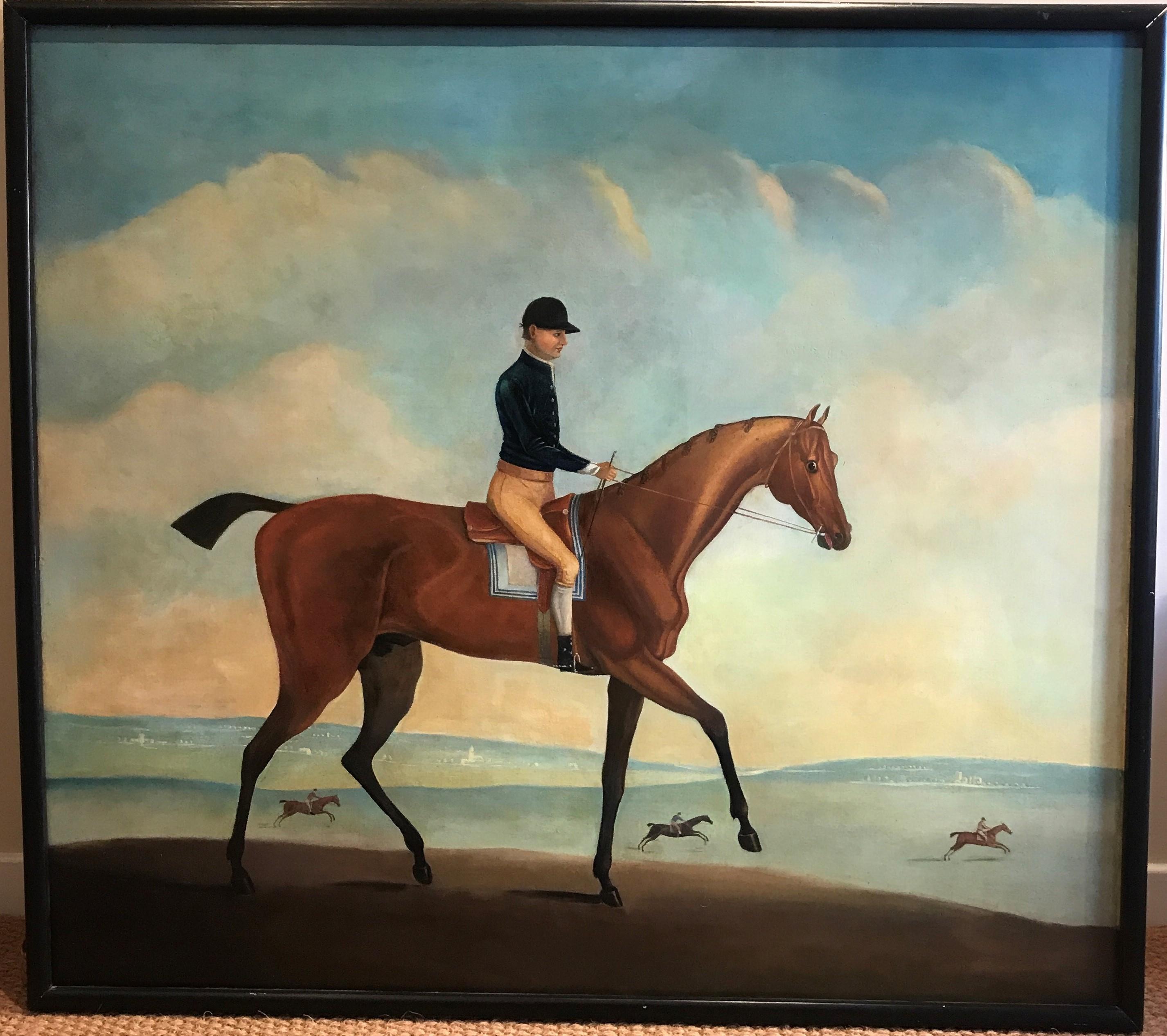 Thomas Spencer Animal Painting - 18th Century Oil Painting of Race Horse Jockey up on Newmarket Heath