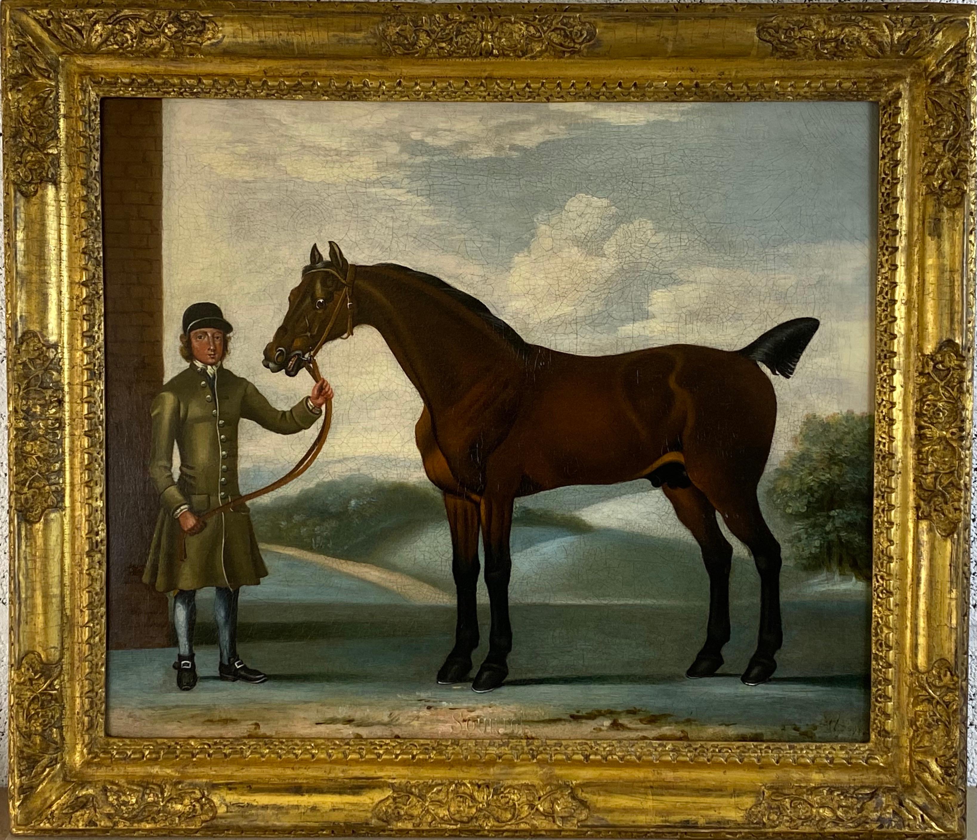 The racehorse 'Squirrel' held by a groom